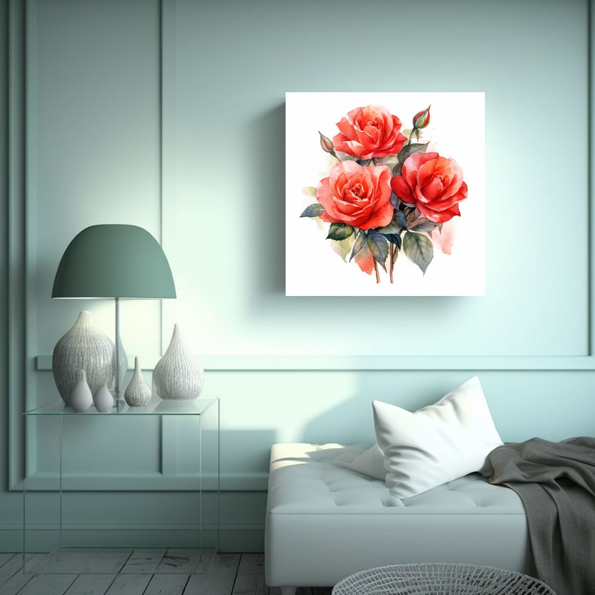 GENERICO - Impacto Visual Cuadro De Rosas Rojas En Acuarela 70x70 Cm