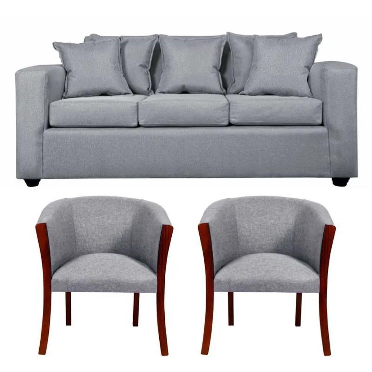 GENERICO - Living Sofa + 2 Sitiales Color Gris Claro Sitial