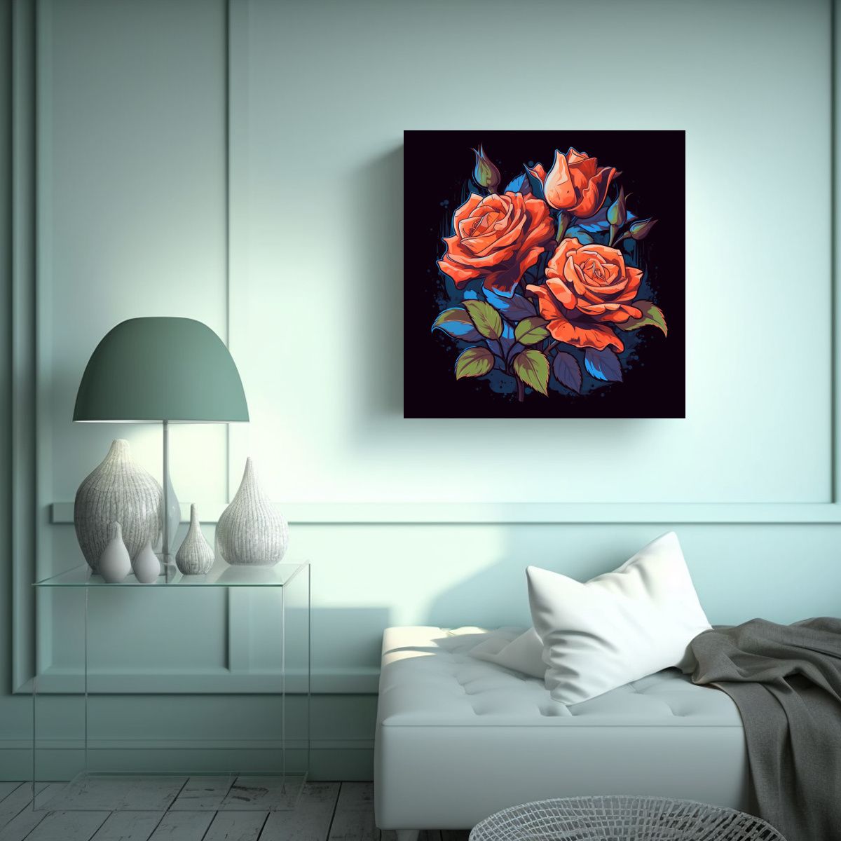 GENERICO - Ilustración Vibrante De Rosa En Arte 80x80 Cm