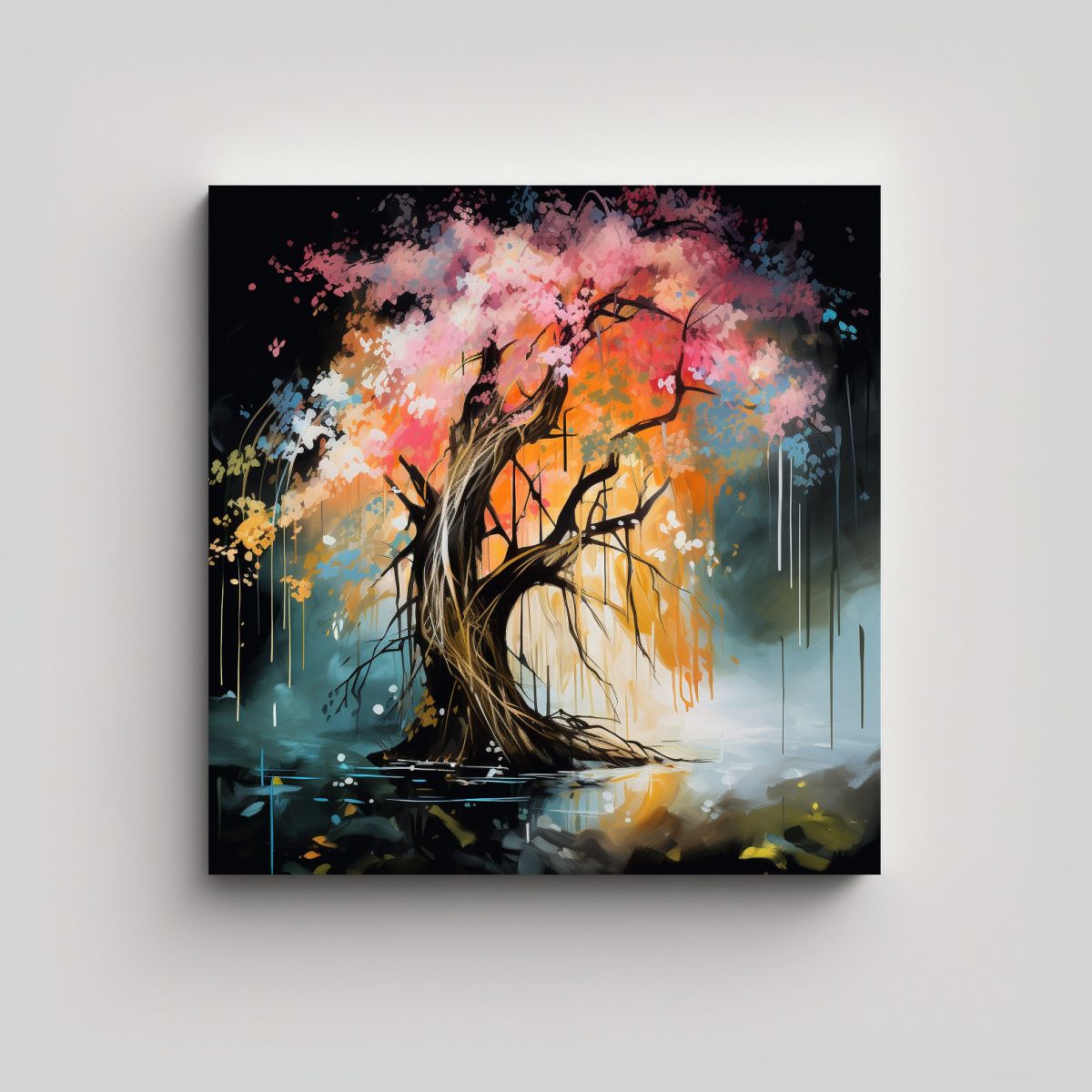 GENERICO - 1 Cuadro Fotografía Árbol De Sauce En Colores 90x90 Cm