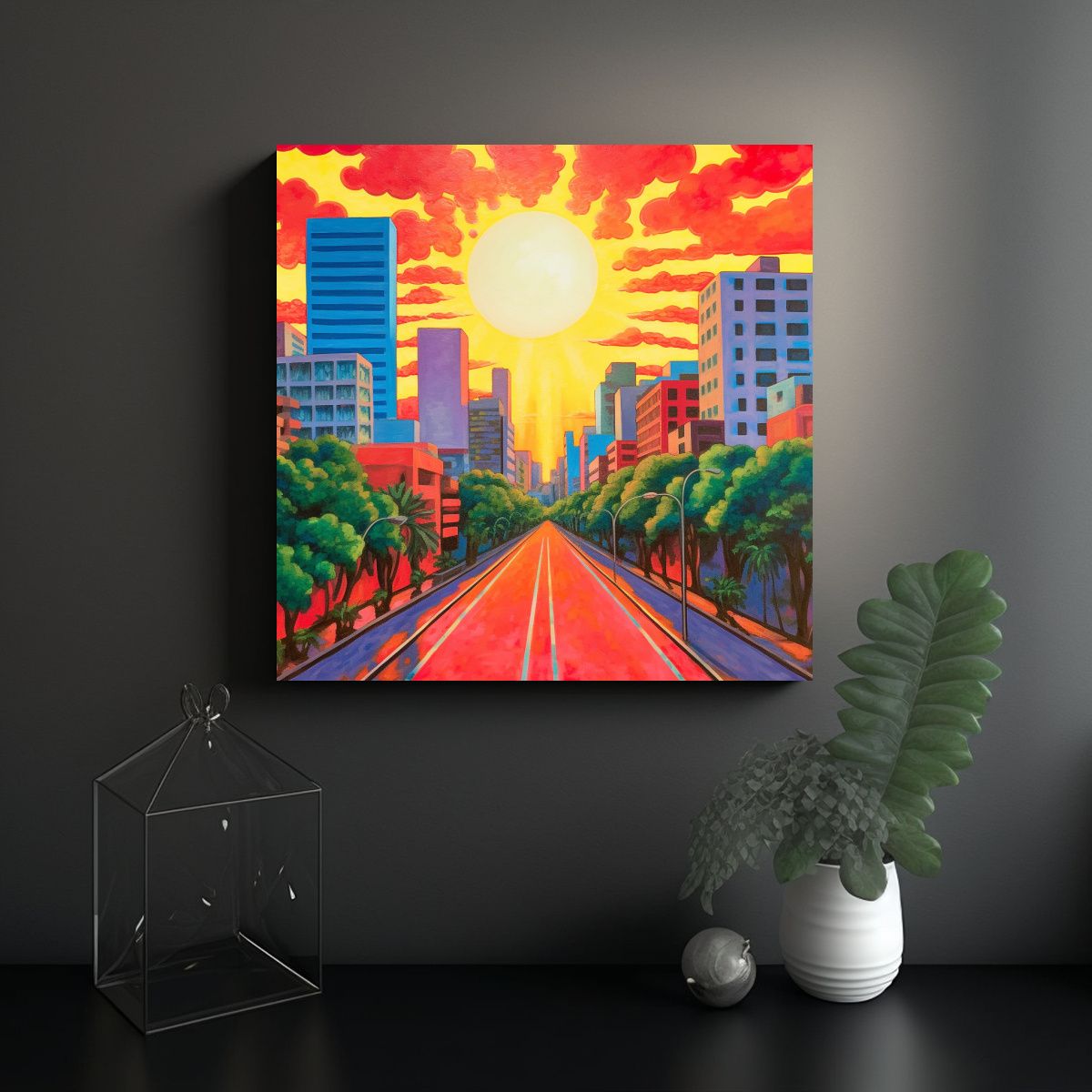 GENERICO - Cuadro Decorativo Moderno Con Sol Naciente En La 80x80 Cm.