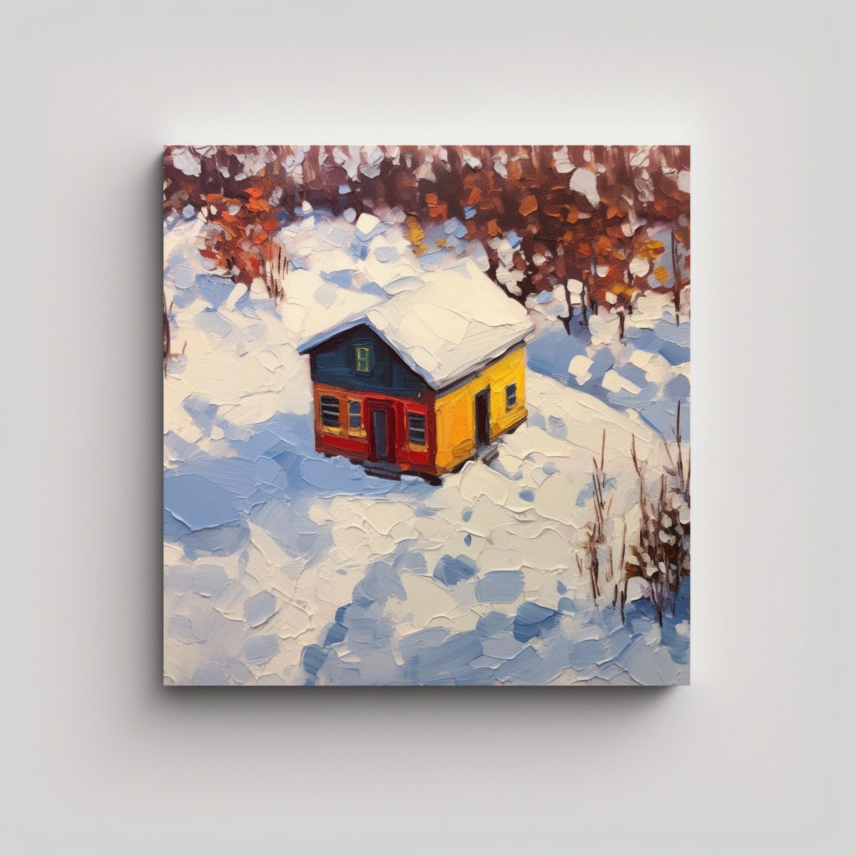 GENERICO - Lienzo De Invierno Con Casa Nevada Y árboles 80x80 Cm