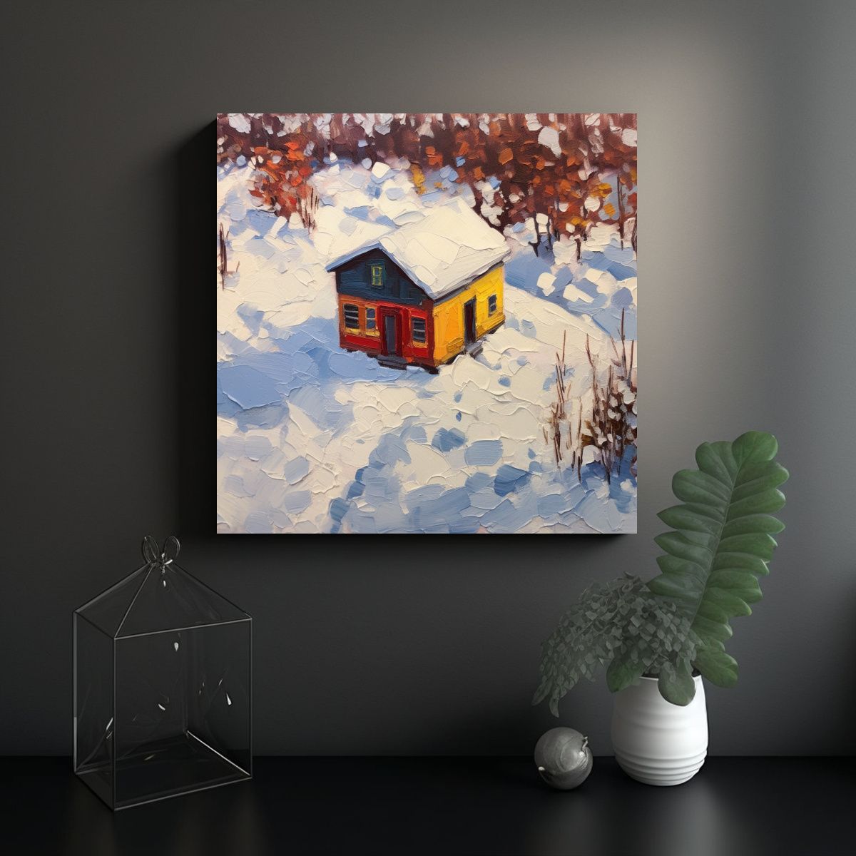 GENERICO - Lienzo De Invierno Con Casa Nevada Y árboles 80x80 Cm