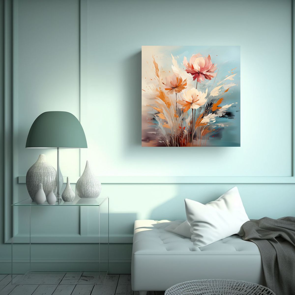 GENERICO - Cuadro Dibujo Pampas Grass En Colores Apagados 70x70 Cm