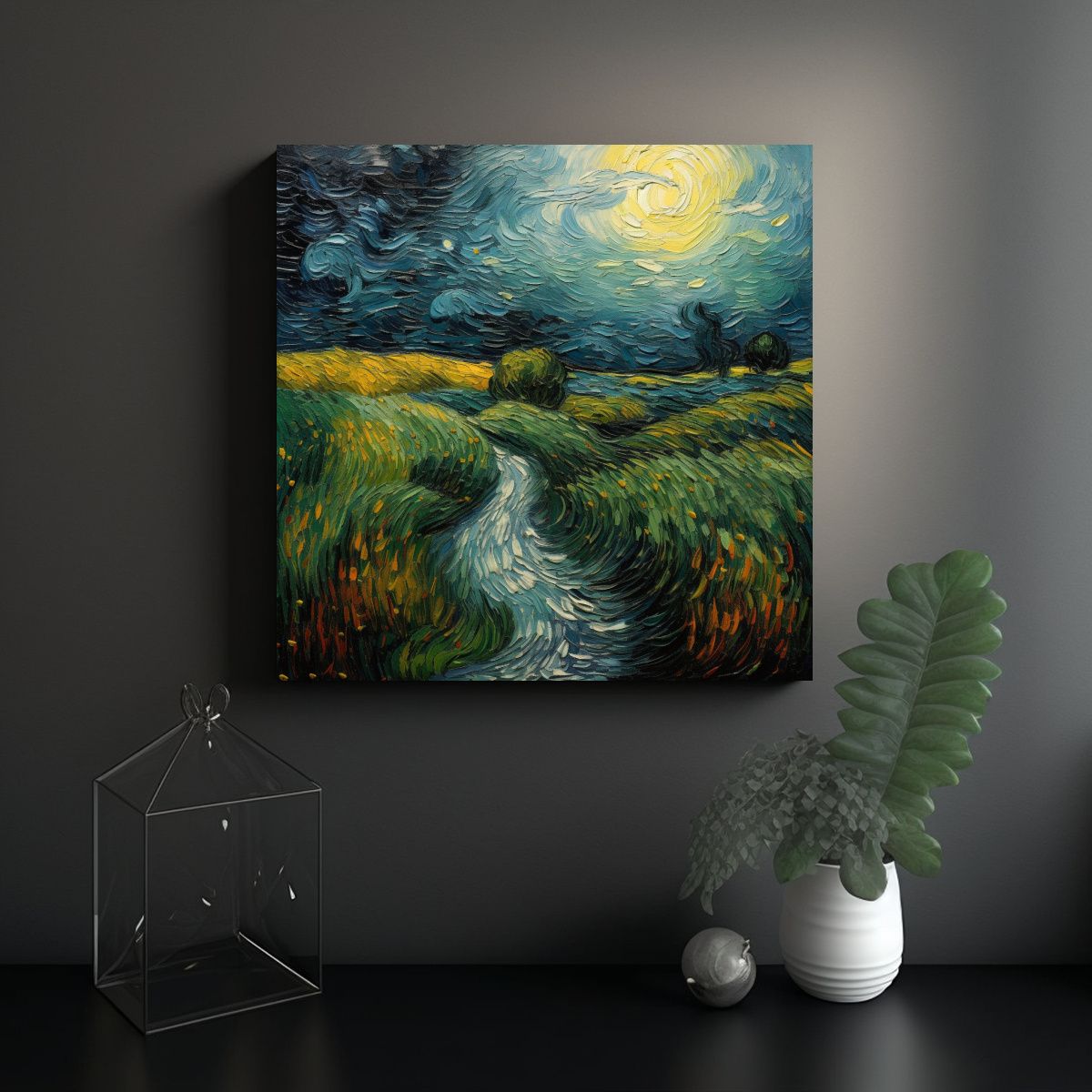 GENERICO - Paisaje Al Estilo De Van Gogh Para Decorar 90x90 Cm.