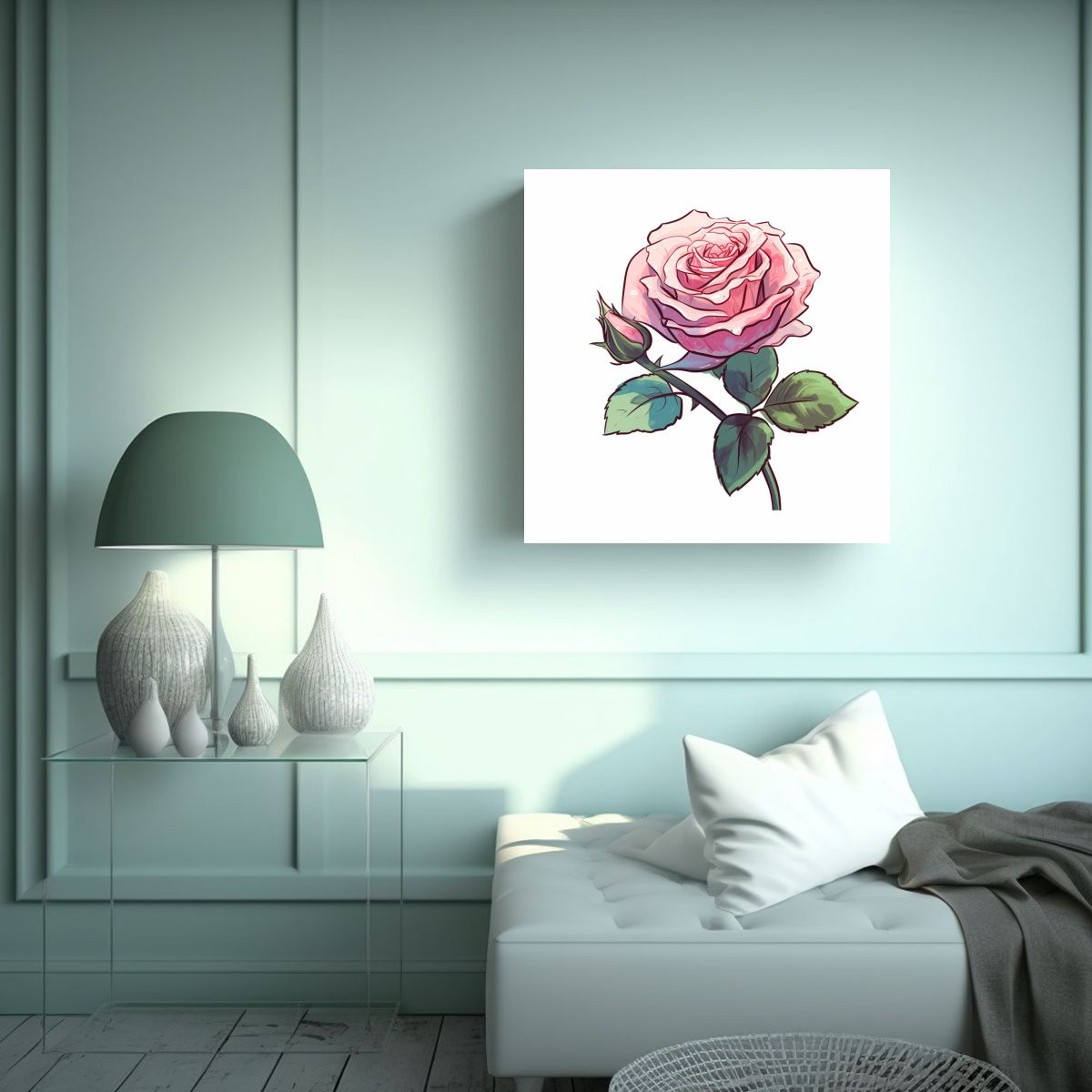 GENERICO - Cuadro Creativo Mágico De Rosa Rosa Con Recursos 90x90 Cm