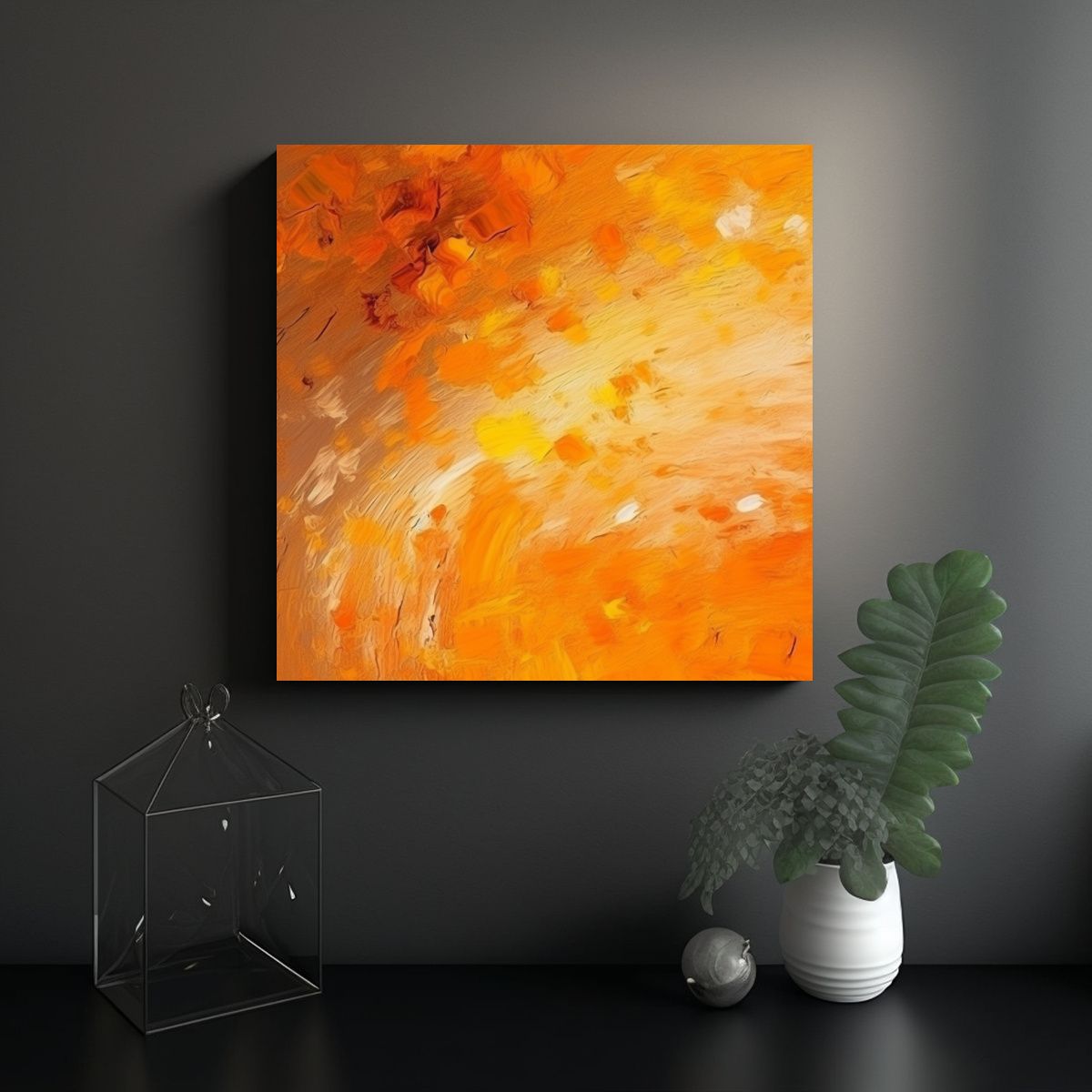 GENERICO - Cuadro Hermoso Elegancia Naranja Sobre Lienzo En 90x90 Cm