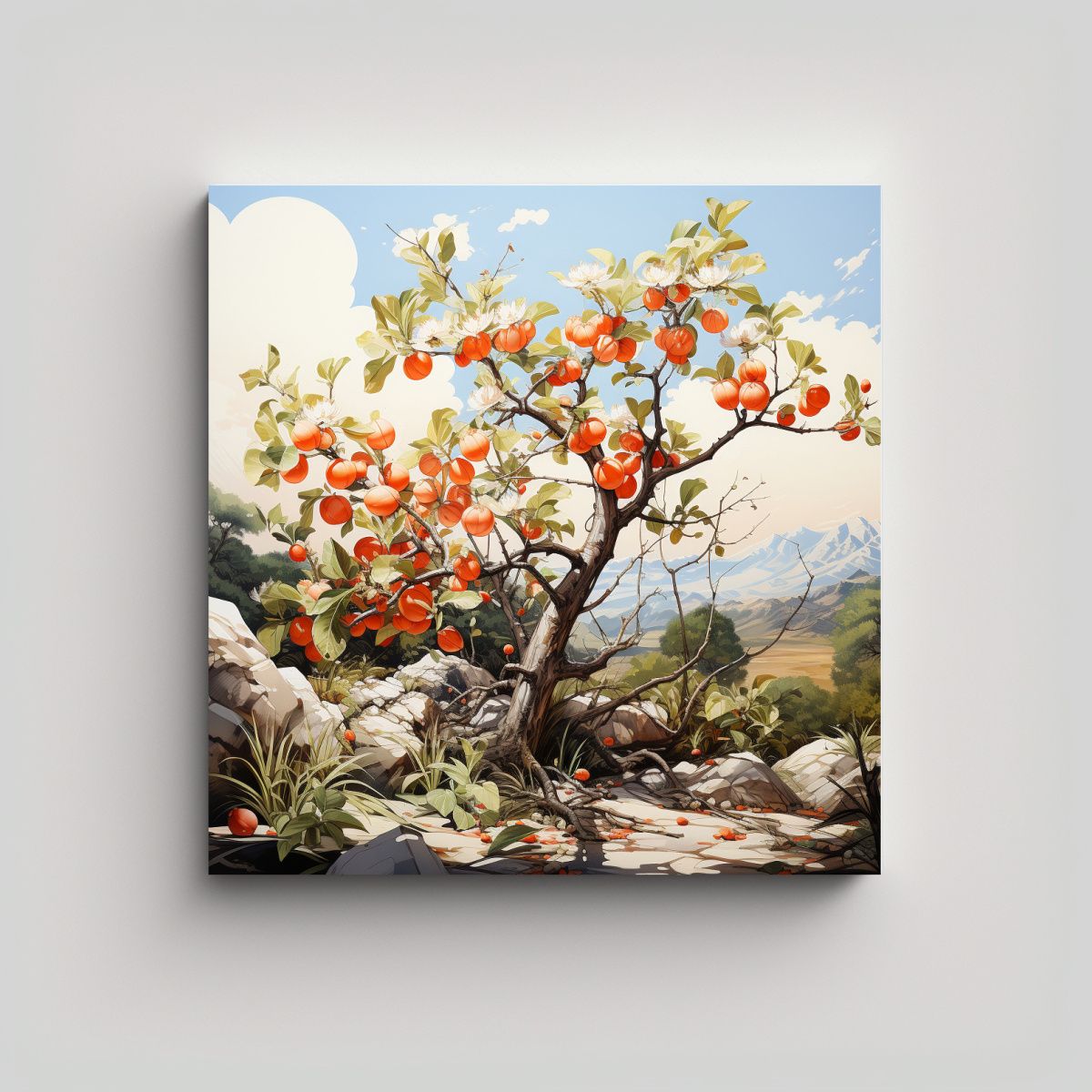 GENERICO - Pintura Abstracta De Colores Blanco Y Naranja De 90x90 Cm.