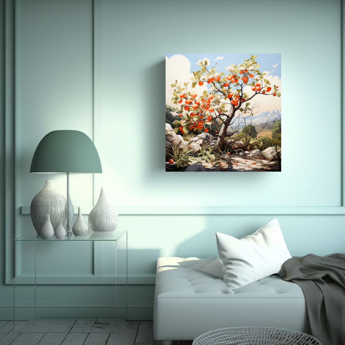 GENERICO - Pintura Abstracta De Colores Blanco Y Naranja De 90x90 Cm.