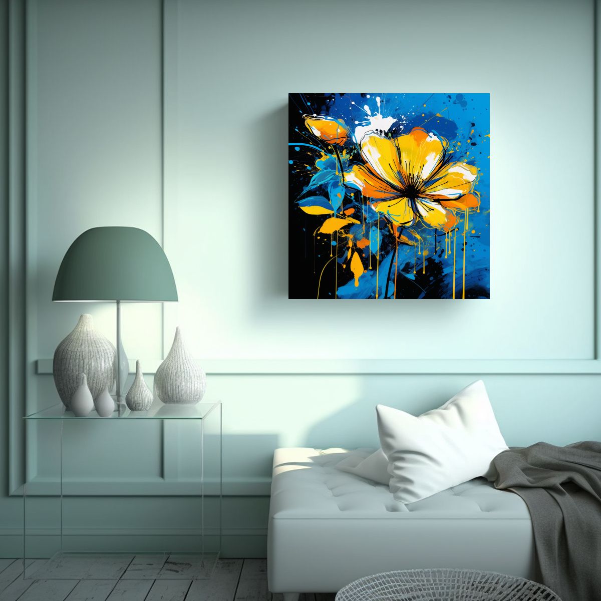 GENERICO - Pintura Decorativa De Pared Amarilla Y Azul 90x90 Cm