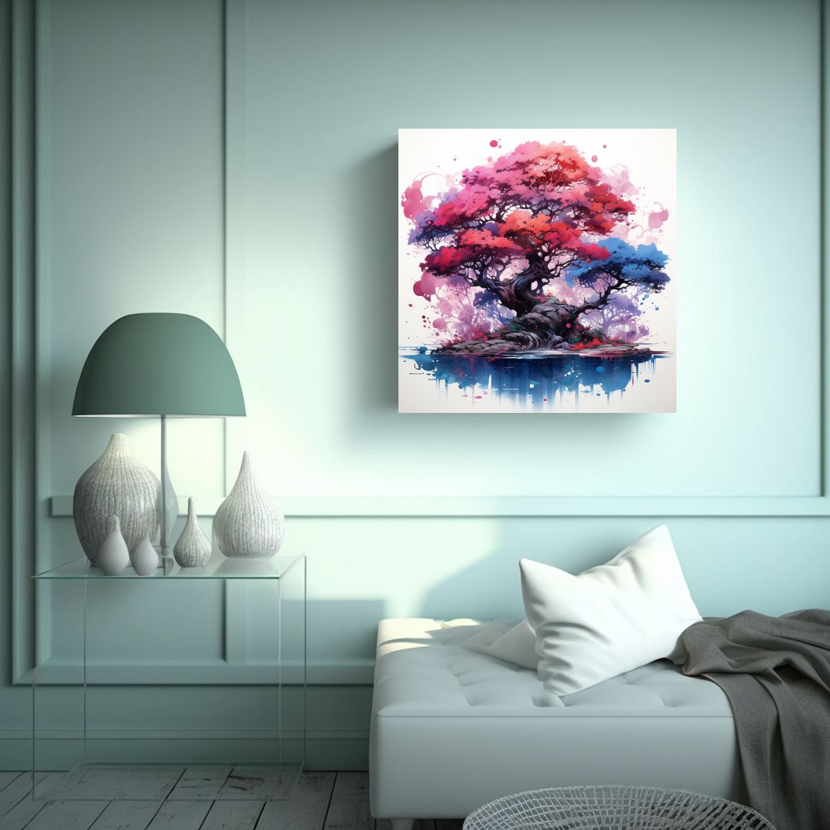 GENERICO - Cuadro Abstracto Equilibrio Visual Árbol Bonsái 70x70 Cm