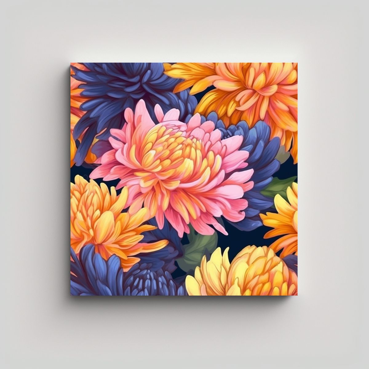 GENERICO - Pintura Decorativa De Salon Flores Crisantemo De 80x80 Cm