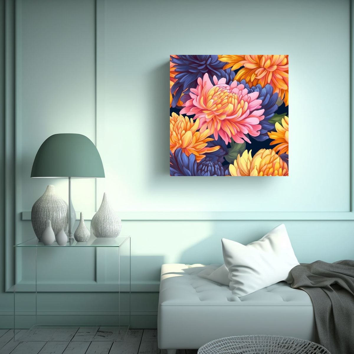 GENERICO - Pintura Decorativa De Salon Flores Crisantemo De 80x80 Cm