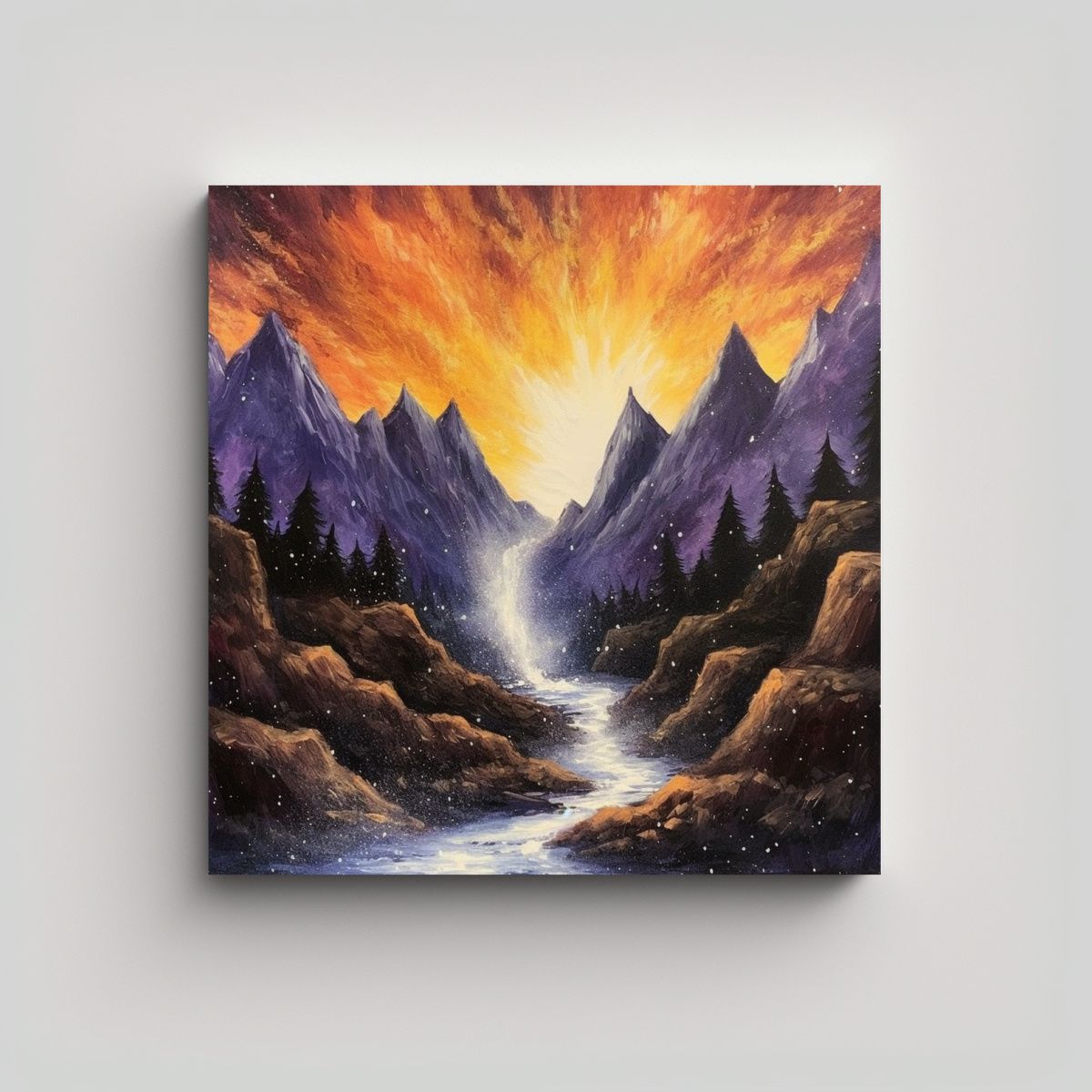 GENERICO - Pinturas Decorativas De Montaña Con Sol Y Agua 90x90 Cm