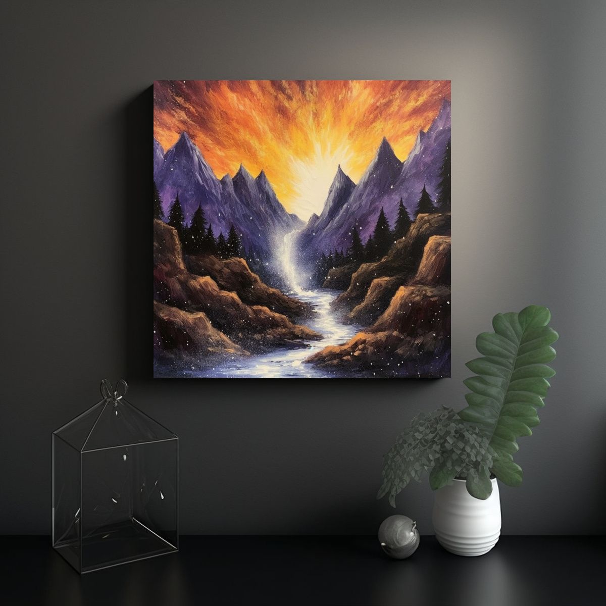 GENERICO - Pinturas Decorativas De Montaña Con Sol Y Agua 90x90 Cm