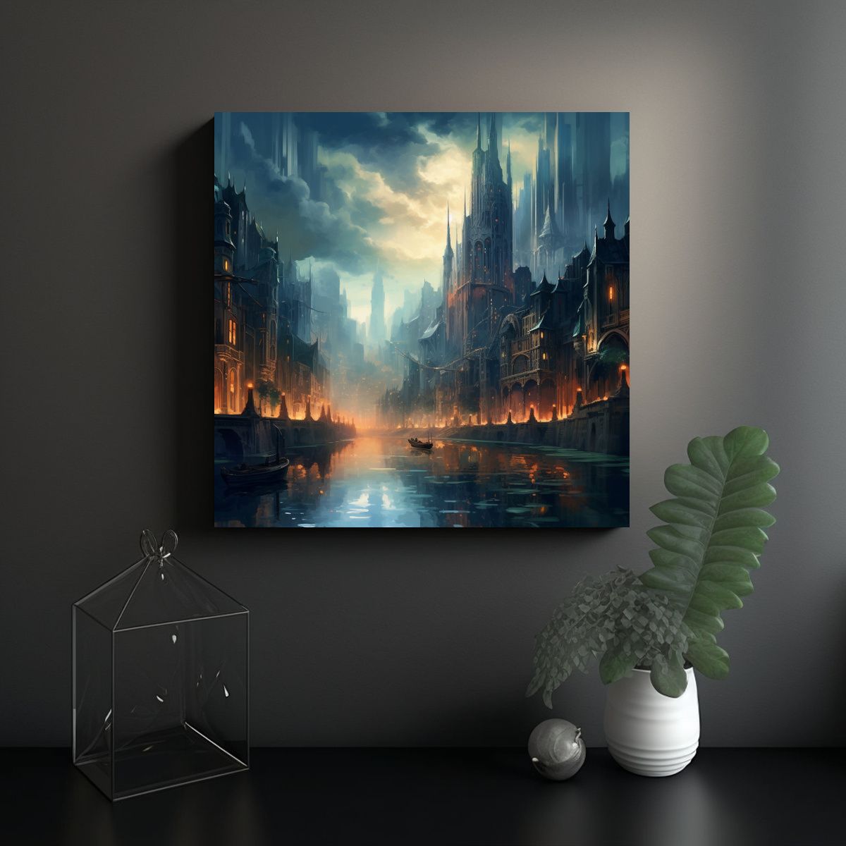 GENERICO - Cuadro Abstracción Brillante Ciudad Etérea 90x90 Cm