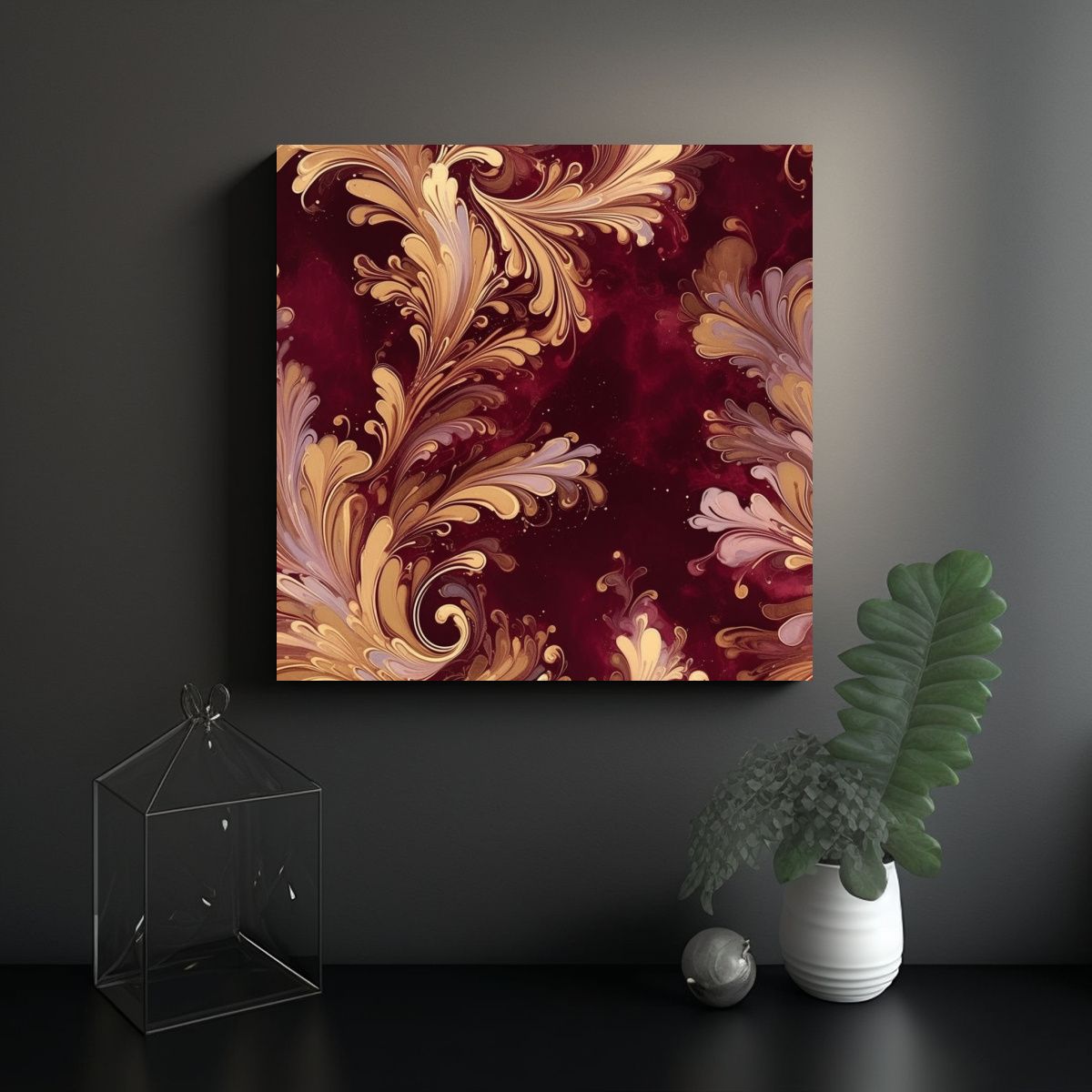 GENERICO - Arte Imagen Para Cuarto Cuadro Granate Y Dorado 90x90 Cm