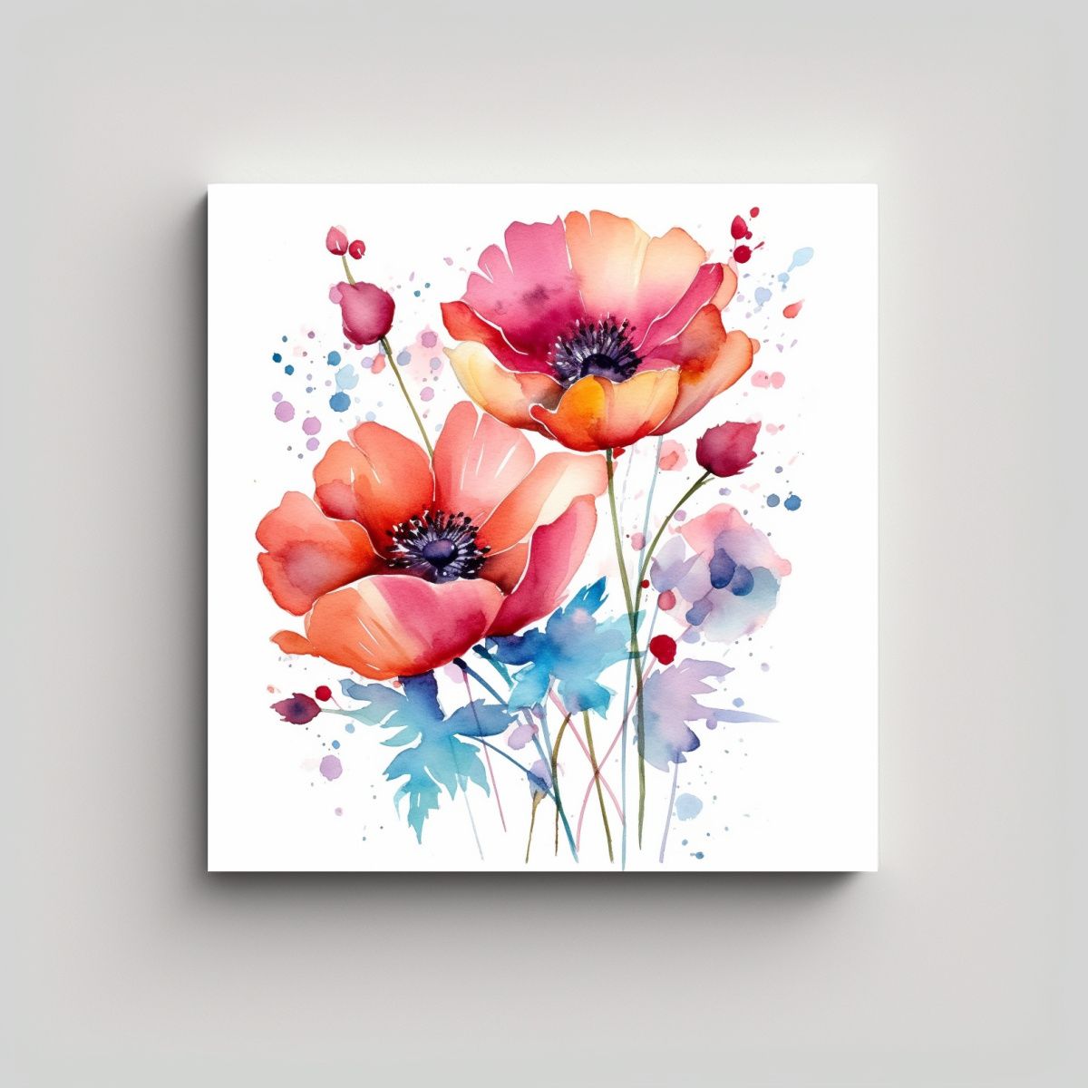 GENERICO - Arte Moderno Flores Acuarela Intenso Movimiento 70x70 Cm