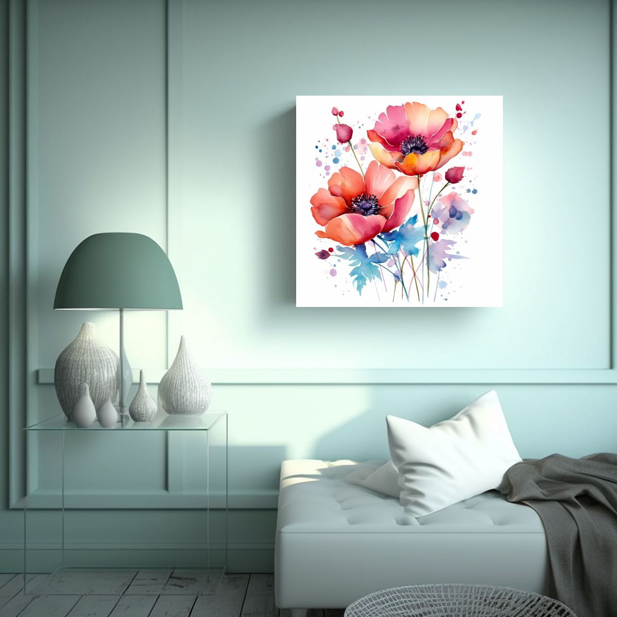 GENERICO - Arte Moderno Flores Acuarela Intenso Movimiento 70x70 Cm