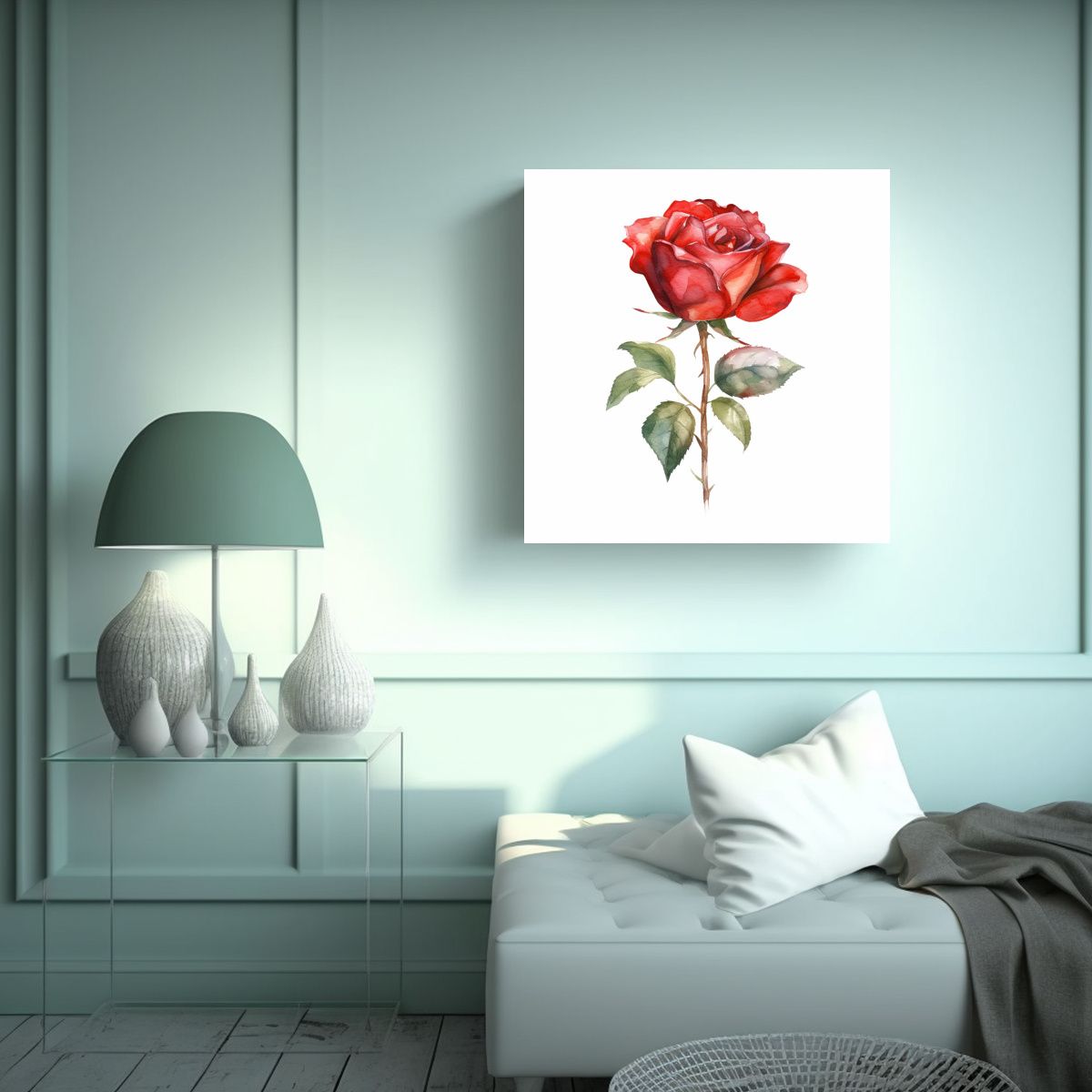 GENERICO - Cuadro Elegante De Rosa Roja En Acuarela Y 90x90 Cm