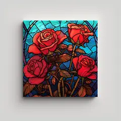 GENERICO - Rosa Roja Vidriera Efecto Ilustración Moderna 90x90 Cm