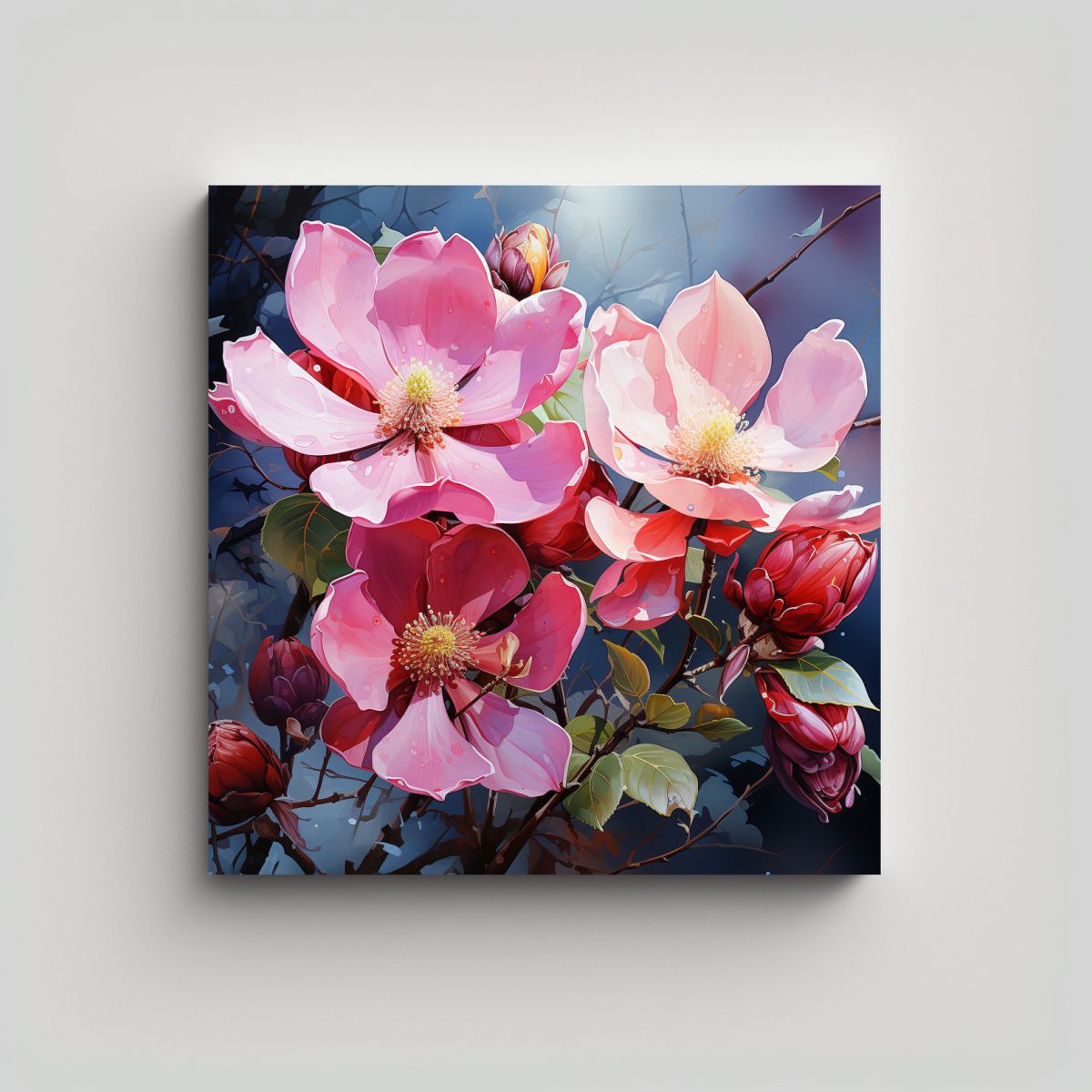 GENERICO - Pintura Abstracta De Flores Magnolias En Colores 90x90 Cm