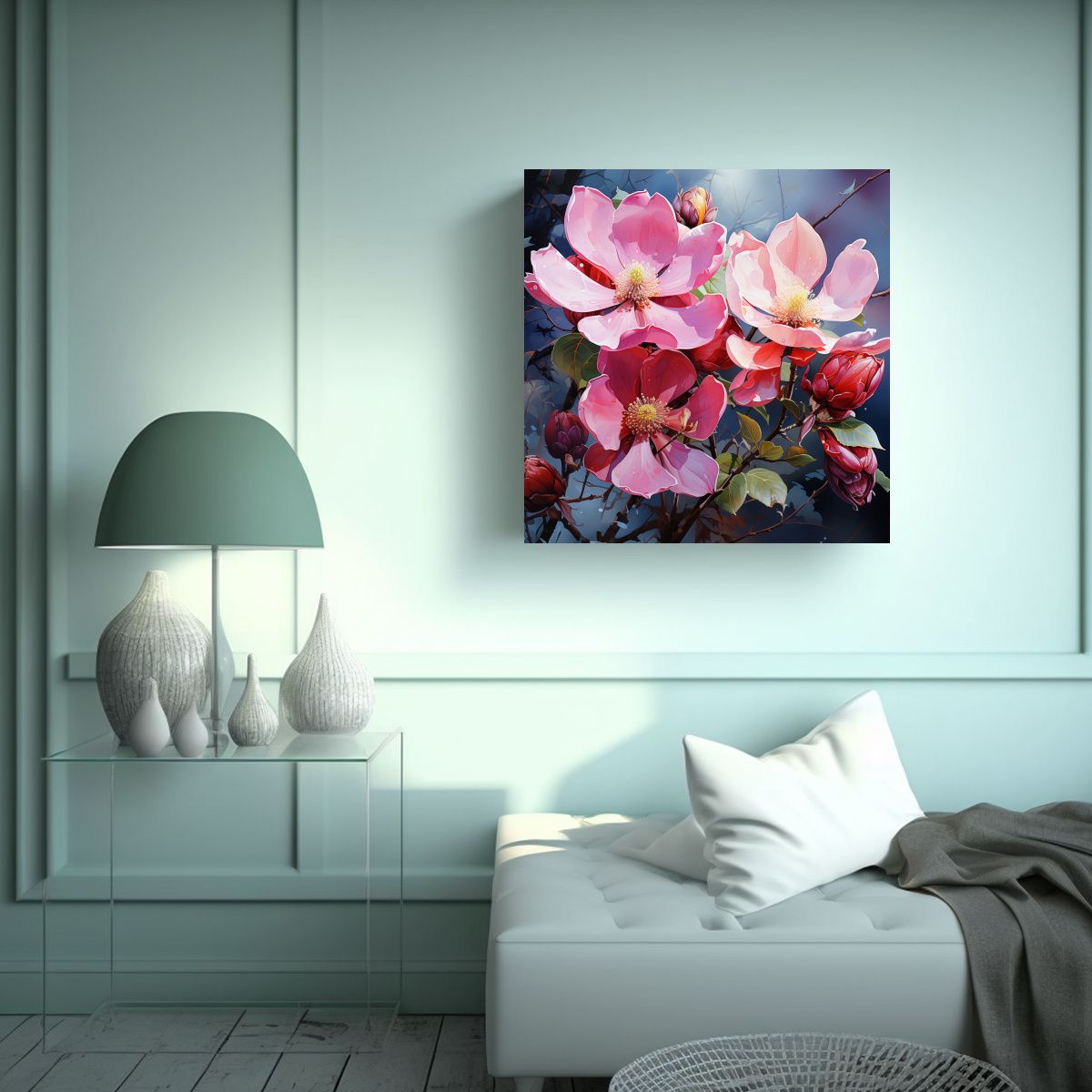 GENERICO - Pintura Abstracta De Flores Magnolias En Colores 90x90 Cm
