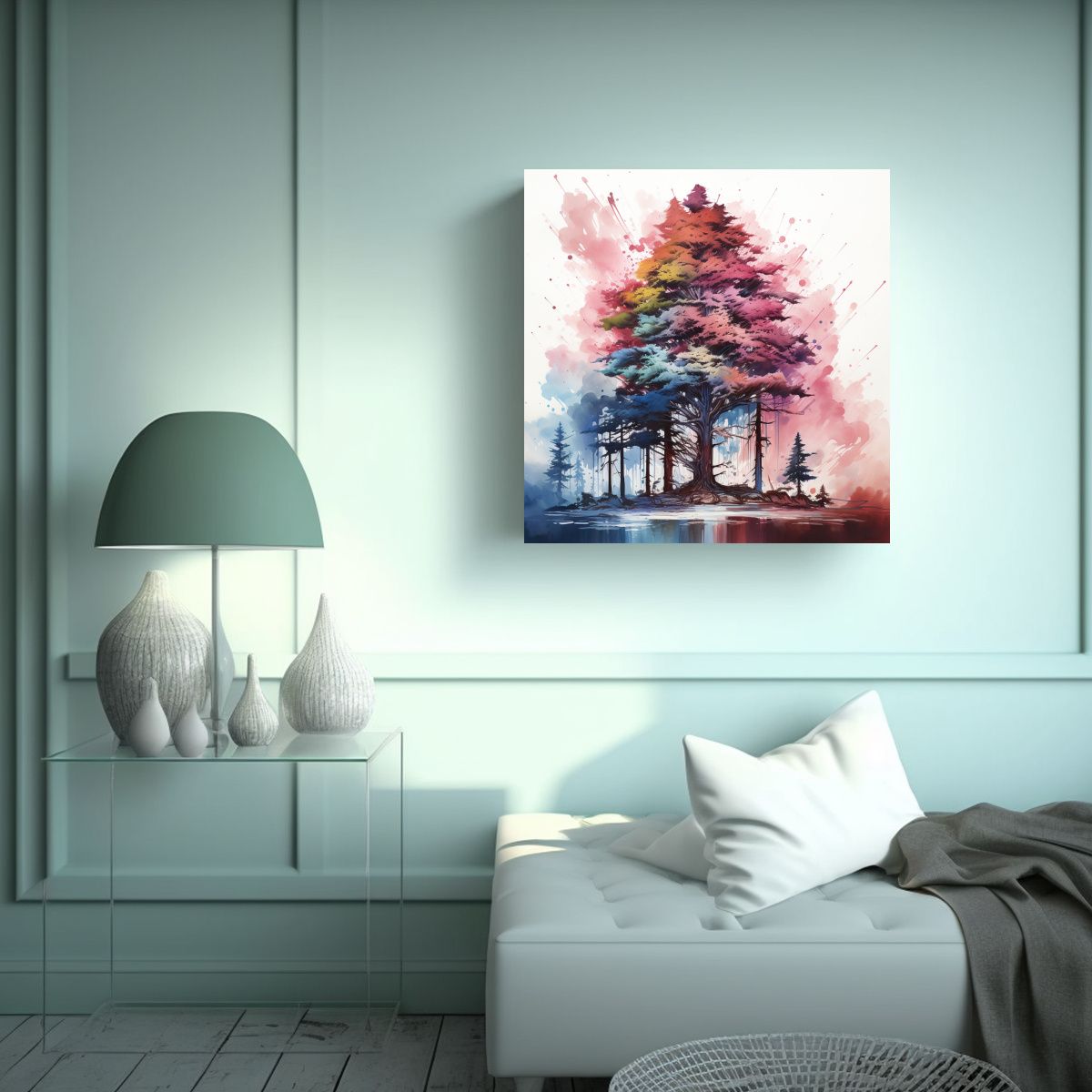 GENERICO - Pintura Abstracta De Colores Rosa Y Azul De Un 80x80 Cm