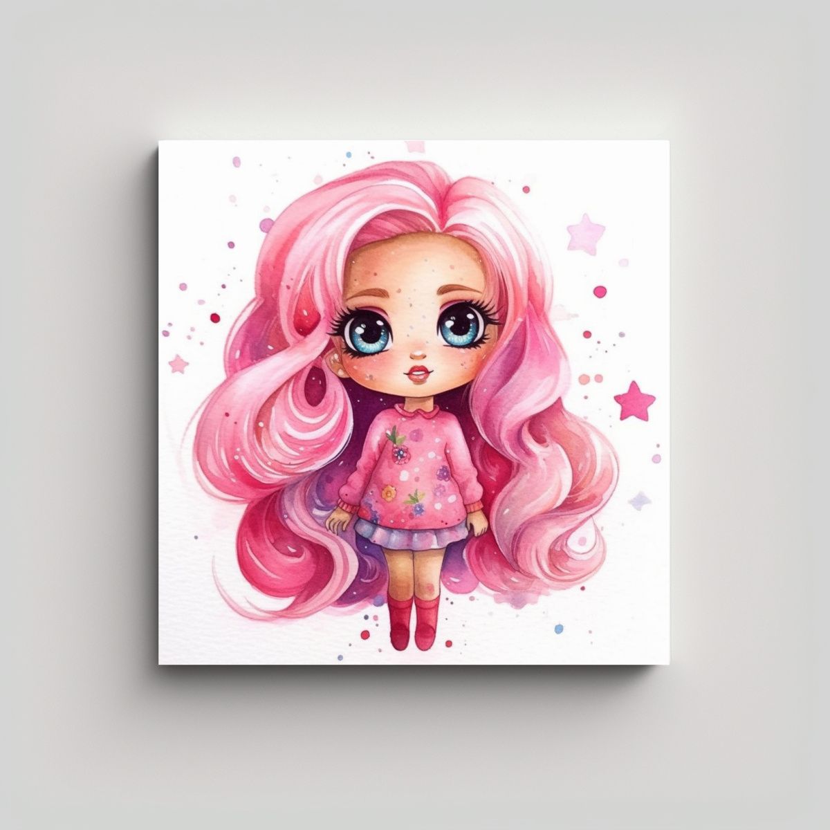 GENERICO - Pintura Decorativa Estilo Chibi Barbie Acuarela 80x80 Cm