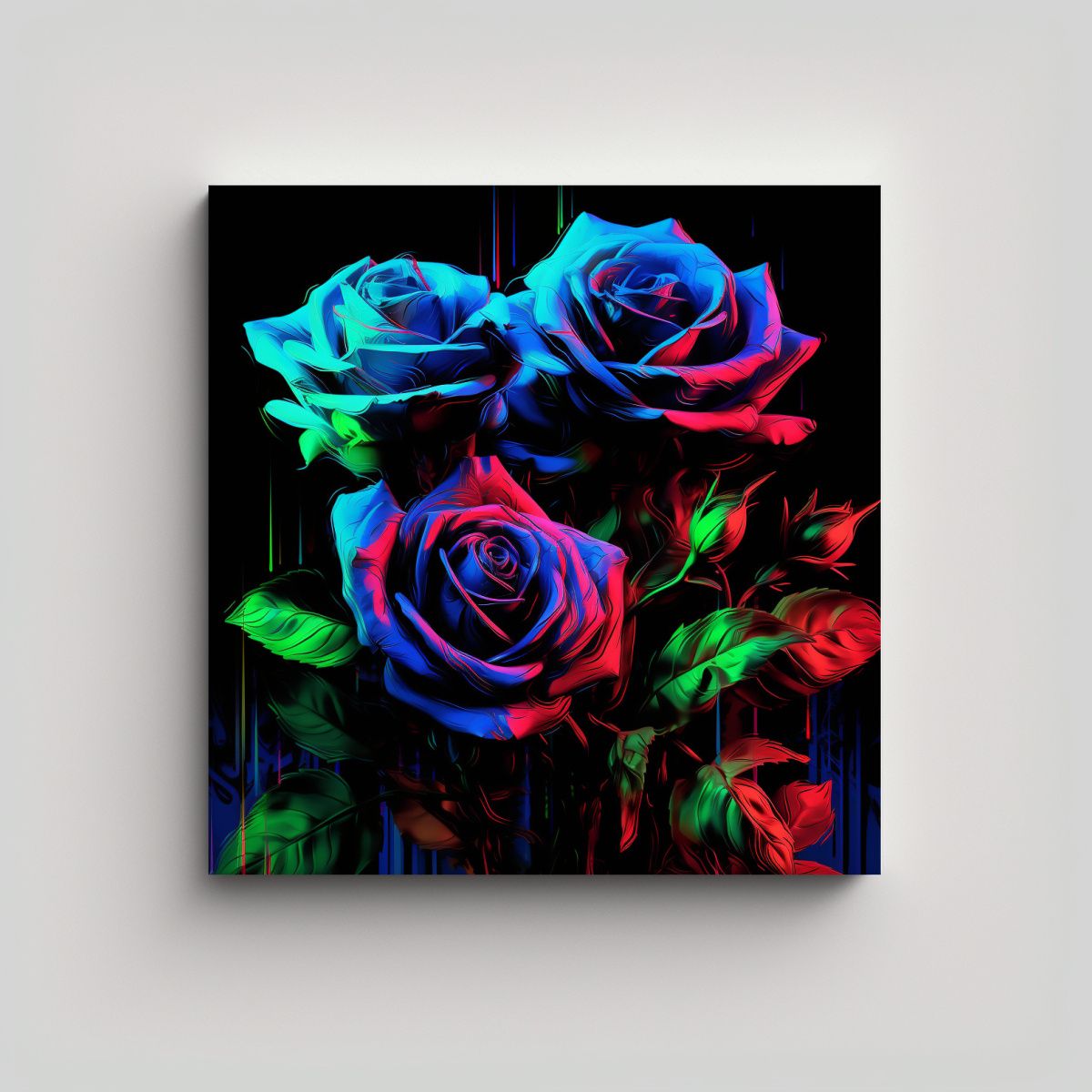 GENERICO - Roses Glitch Art En Cuadro Equilibrio Visual 70x70 Cm