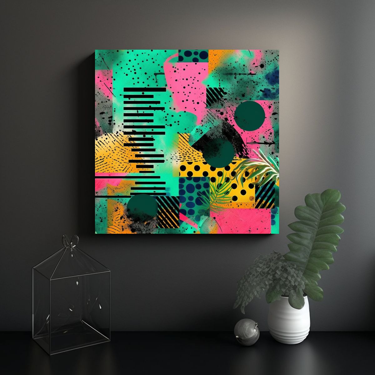 GENERICO - Cuadro Cuadrado Patrón Gráfico Dinámico Y 90x90 Cm