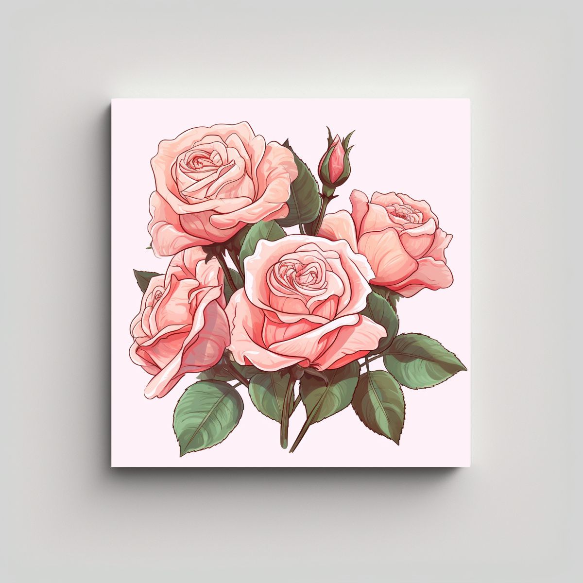 GENERICO - Cuadro Decorativo Rosa Pálido Estilo Dibujos 80x80 Cm