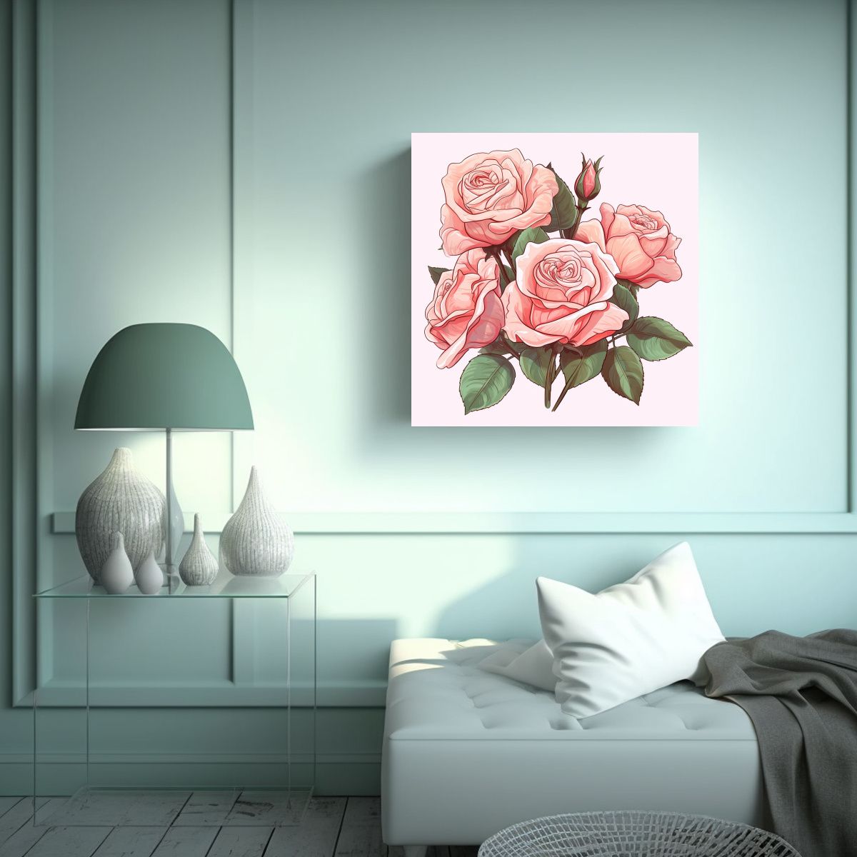 GENERICO - Cuadro Decorativo Rosa Pálido Estilo Dibujos 80x80 Cm