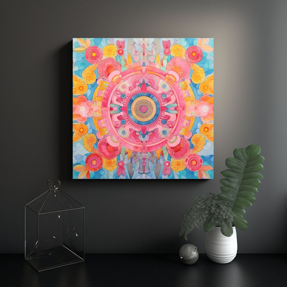GENERICO - Cuadro Colorido Acuarela Y Pigmento Para 70x70 Cm