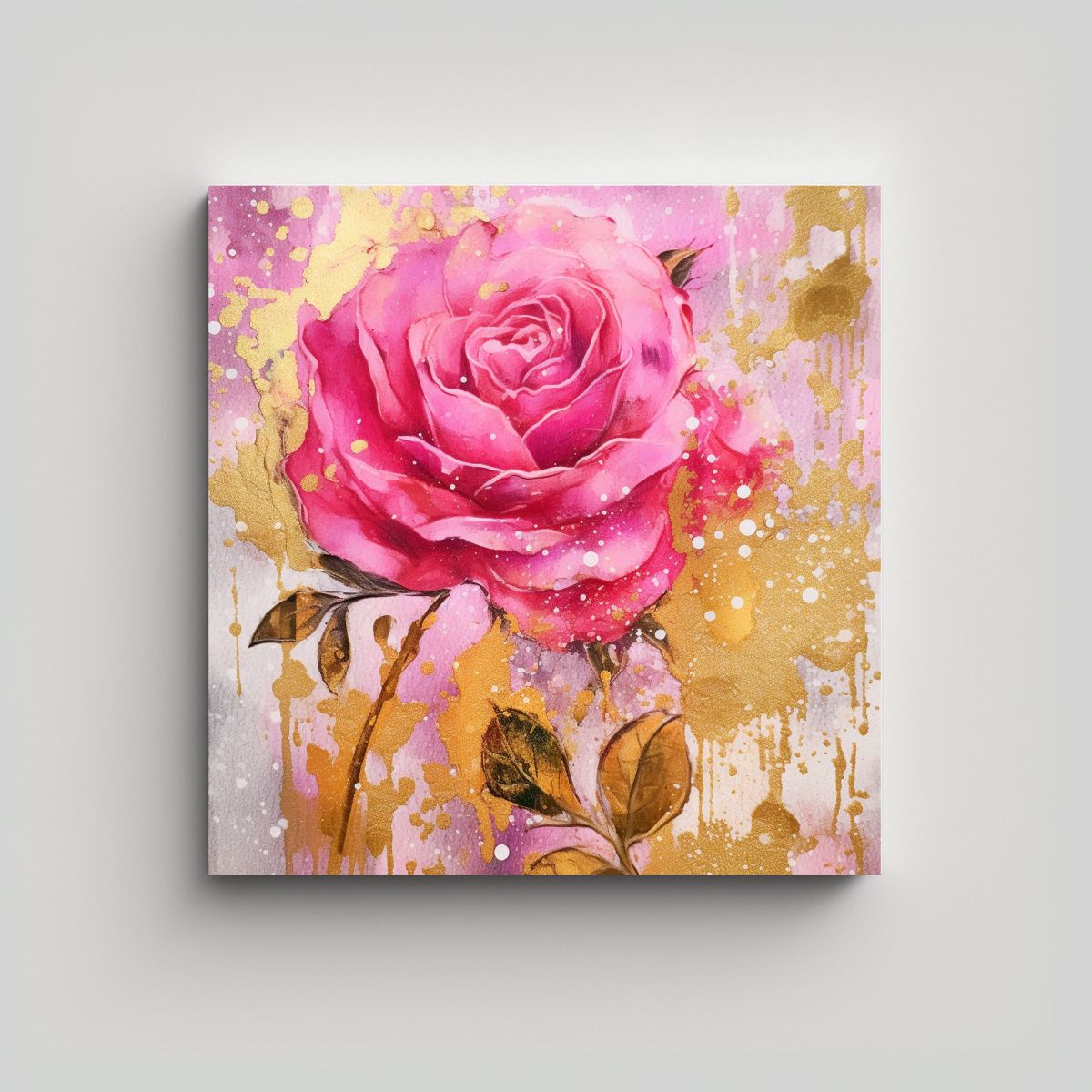 GENERICO - Acuarela Rosa Brillante Y Oro Envejecido Con 90x90 Cm