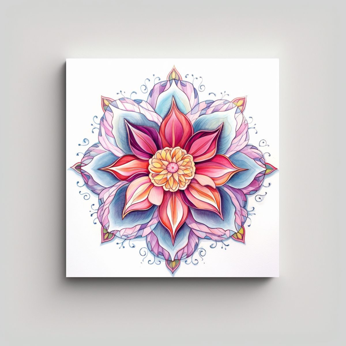 GENERICO - Mandala Floral De Hibisco En Acuarela Sobre 80x80 Cm.