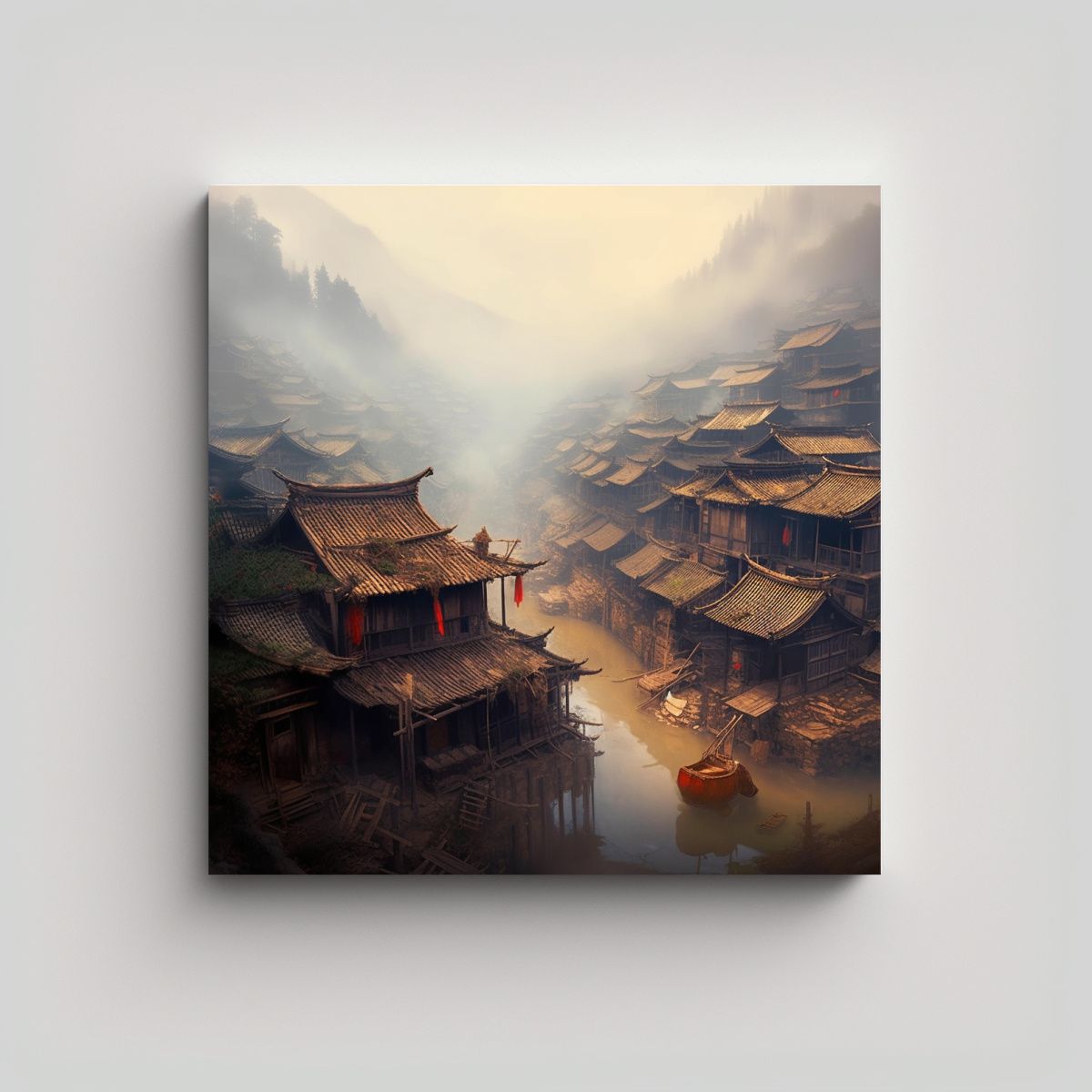 GENERICO - Pinturas De Decoración De Pueblo Chino Con 70x70 Cm.