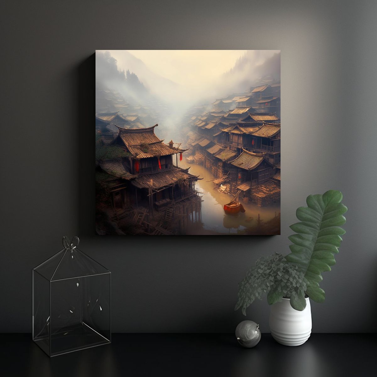 GENERICO - Pinturas De Decoración De Pueblo Chino Con 70x70 Cm.