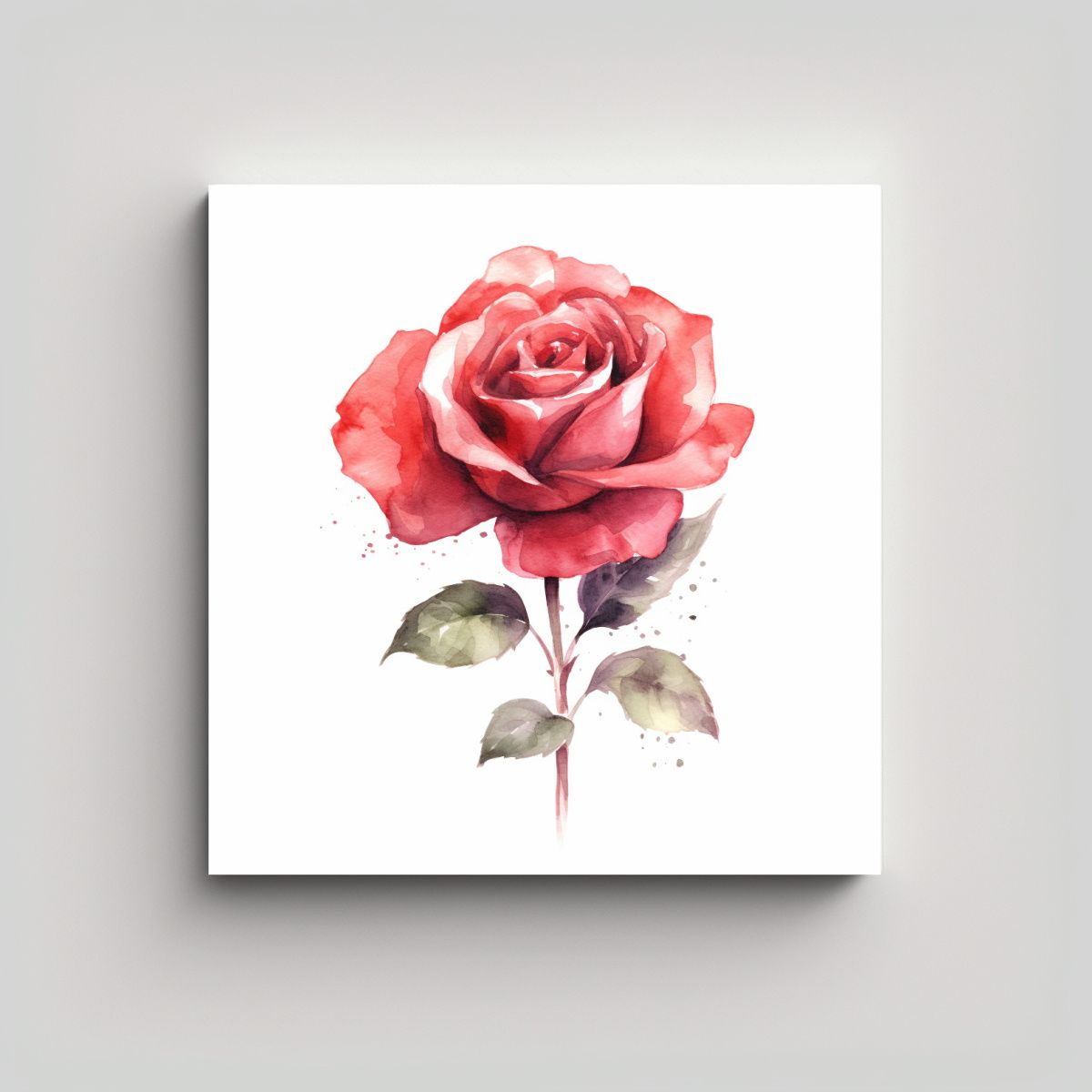 GENERICO - Cuadro Moderno De Rosa Roja Acuarelada Sobre 90x90 Cm