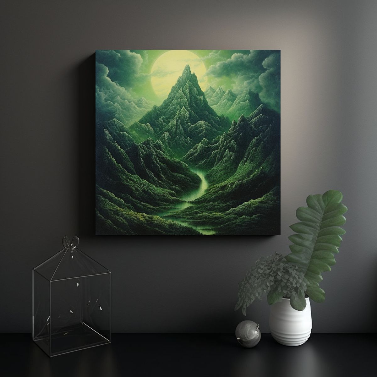 GENERICO - Pintura Moderna Relieve Montaña Verde Para 90x90 Cm