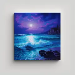 GENERICO - Cuadro Lienzo Mar Noche Violeta Y Azul Tema 70x70 Cm