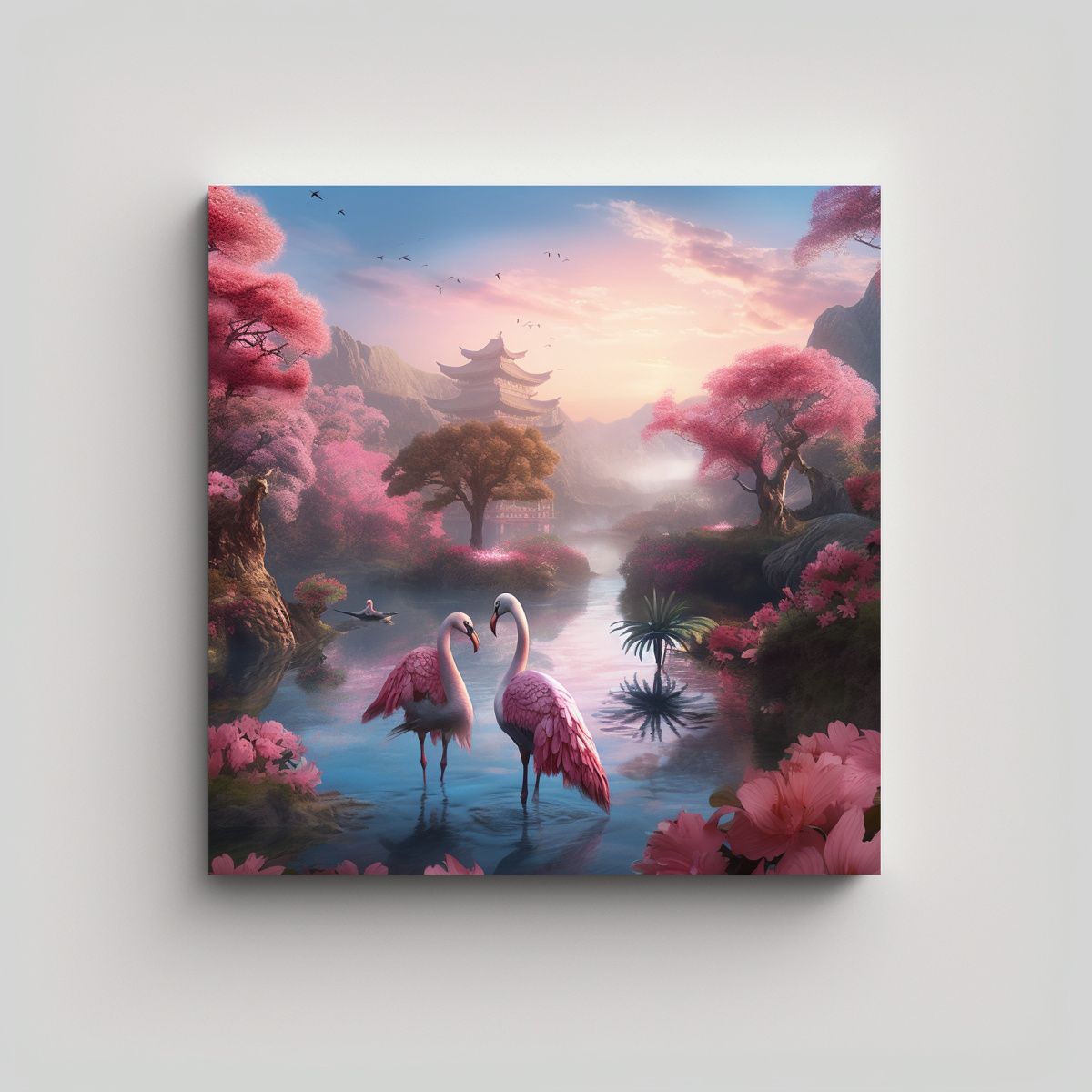 GENERICO - Pintura De Paisaje Acuarela China Con Camelias 90x90 Cm