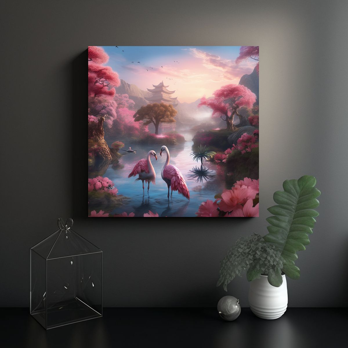 GENERICO - Pintura De Paisaje Acuarela China Con Camelias 90x90 Cm