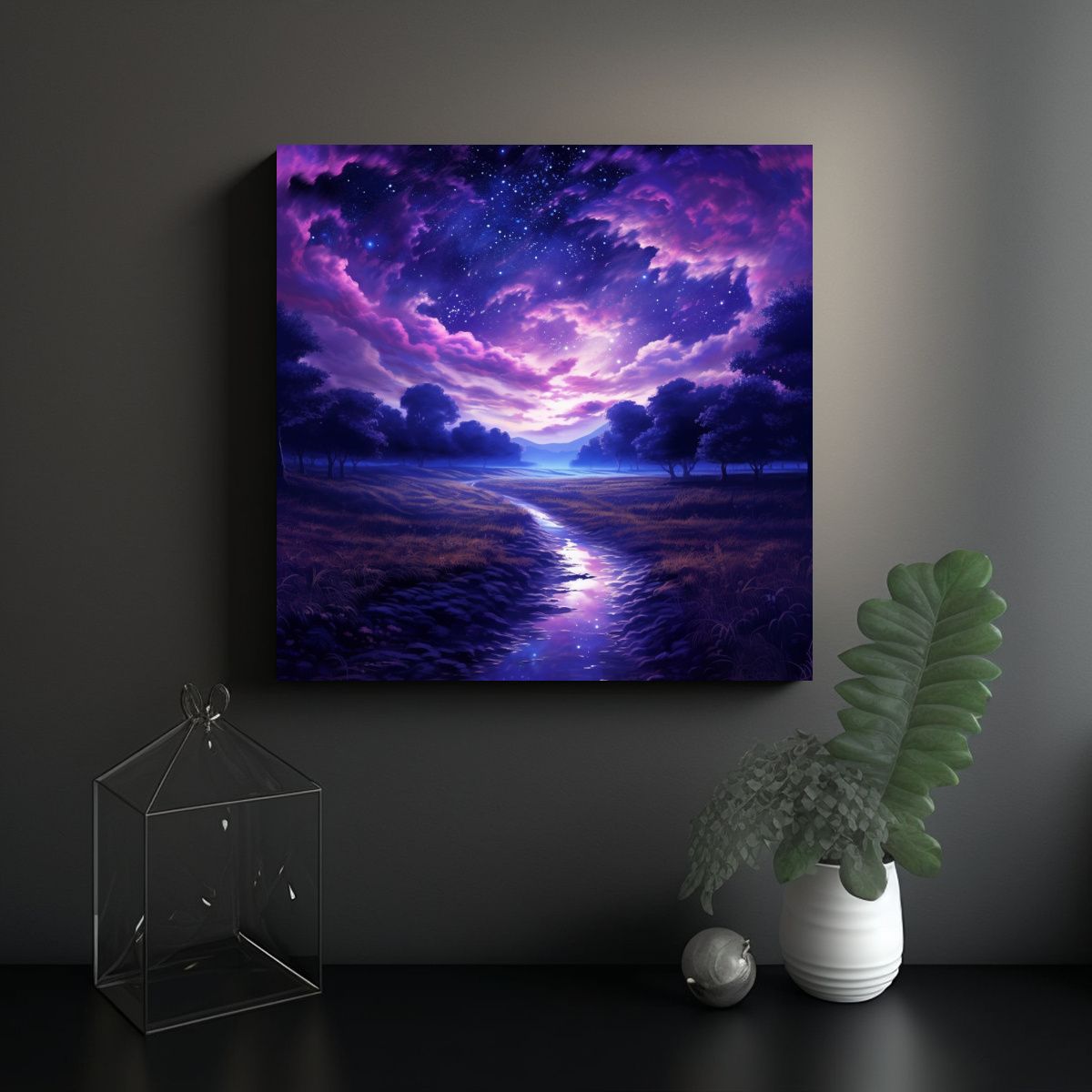 GENERICO - Pintura Decorativa Noche Campo Estrellado Estilo 80x80 Cm