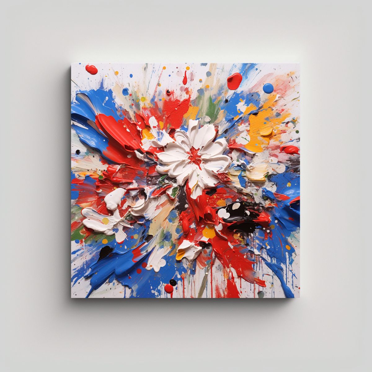 GENERICO - Cuadro De Flores Rojas Azules Y Blancas Para 80x80 Cm