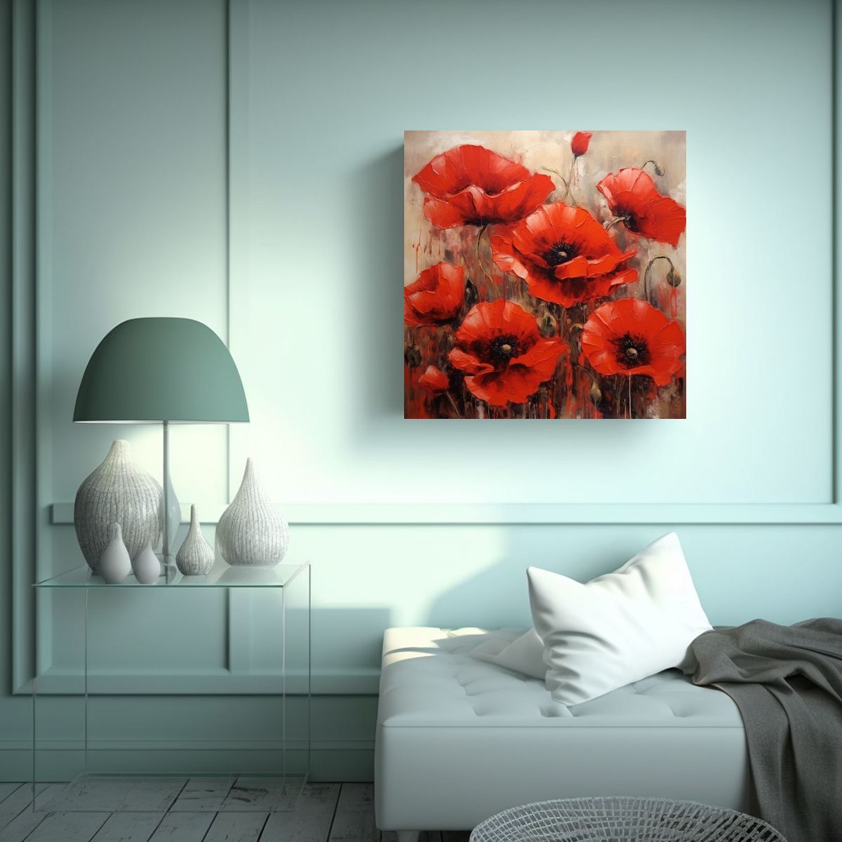 GENERICO - Cuadro Decorativo Moderno Simetría Y Amapolas 90x90 Cm