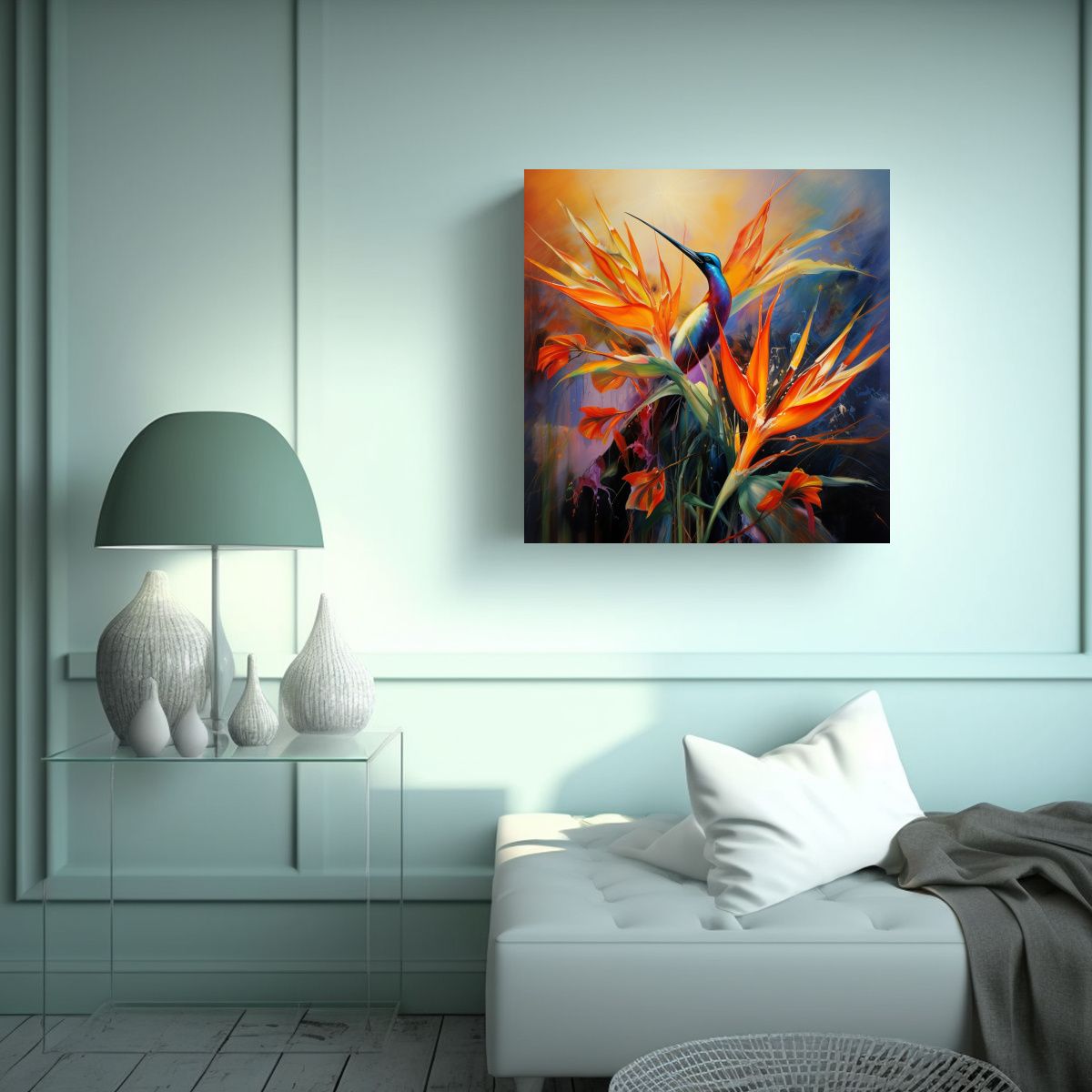 GENERICO - Cuadro Aves Del Paraíso Pintura Abstracta Alta 80x80 Cm