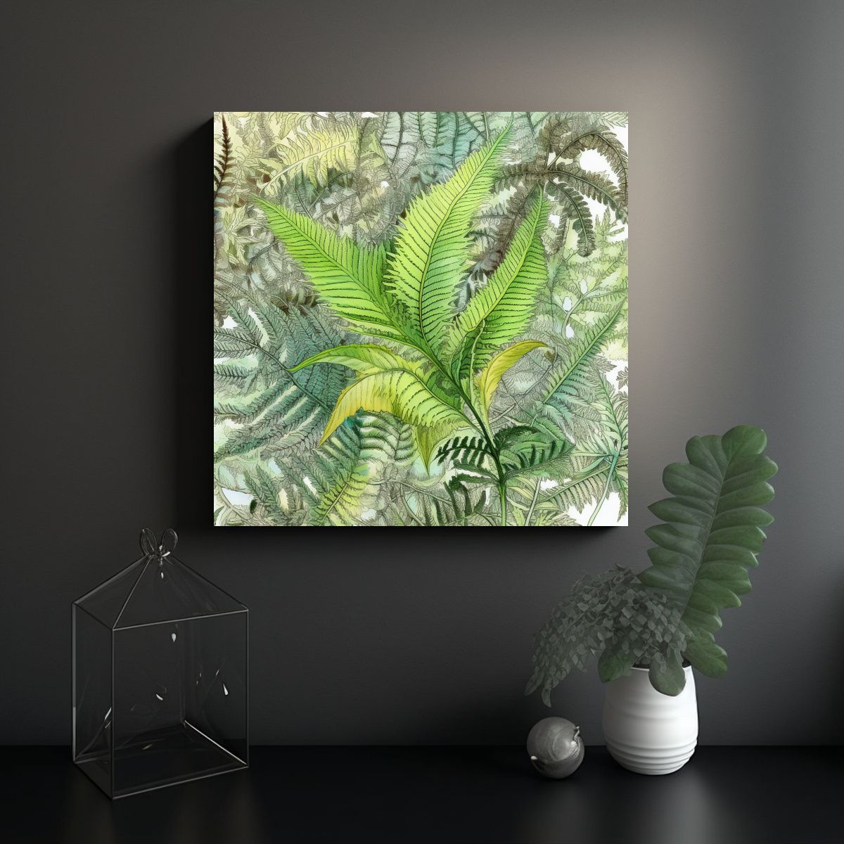 GENERICO - Cuadro Acuarela Helecho Pteridium Aquilinum 70x70 Cm
