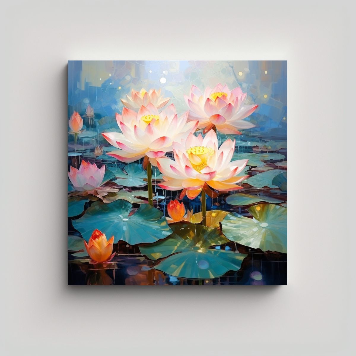 GENERICO - Pintura Abstracta De Flores De Loto Estilo óleo 90x90 Cm