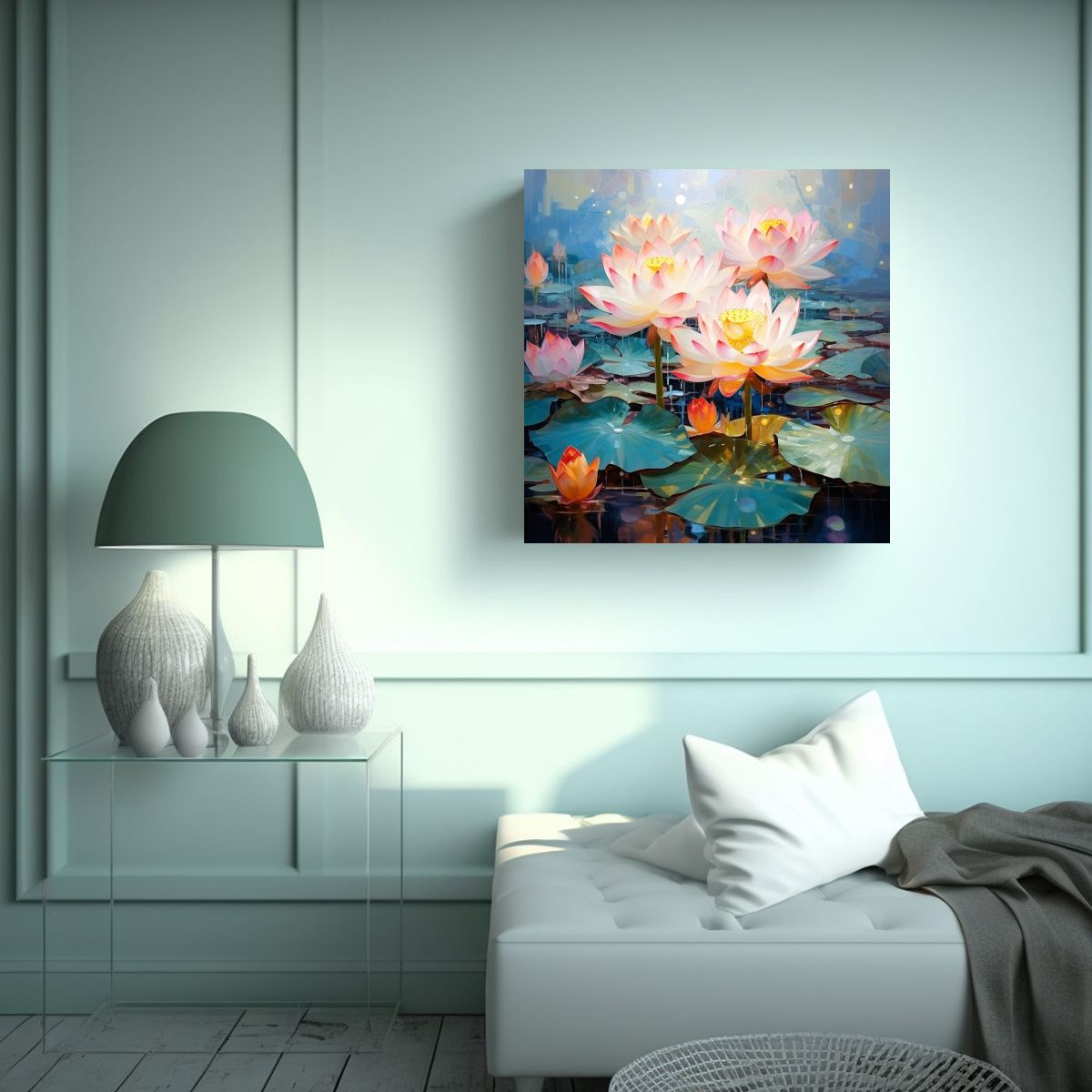 GENERICO - Pintura Abstracta De Flores De Loto Estilo óleo 90x90 Cm